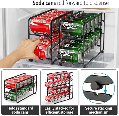 Miniatura 4 de Organizador de latas de soda, estante de almacenamiento, paquete de 2, dispensador de bebidas apilable, organizador para latas de soda, soporte para