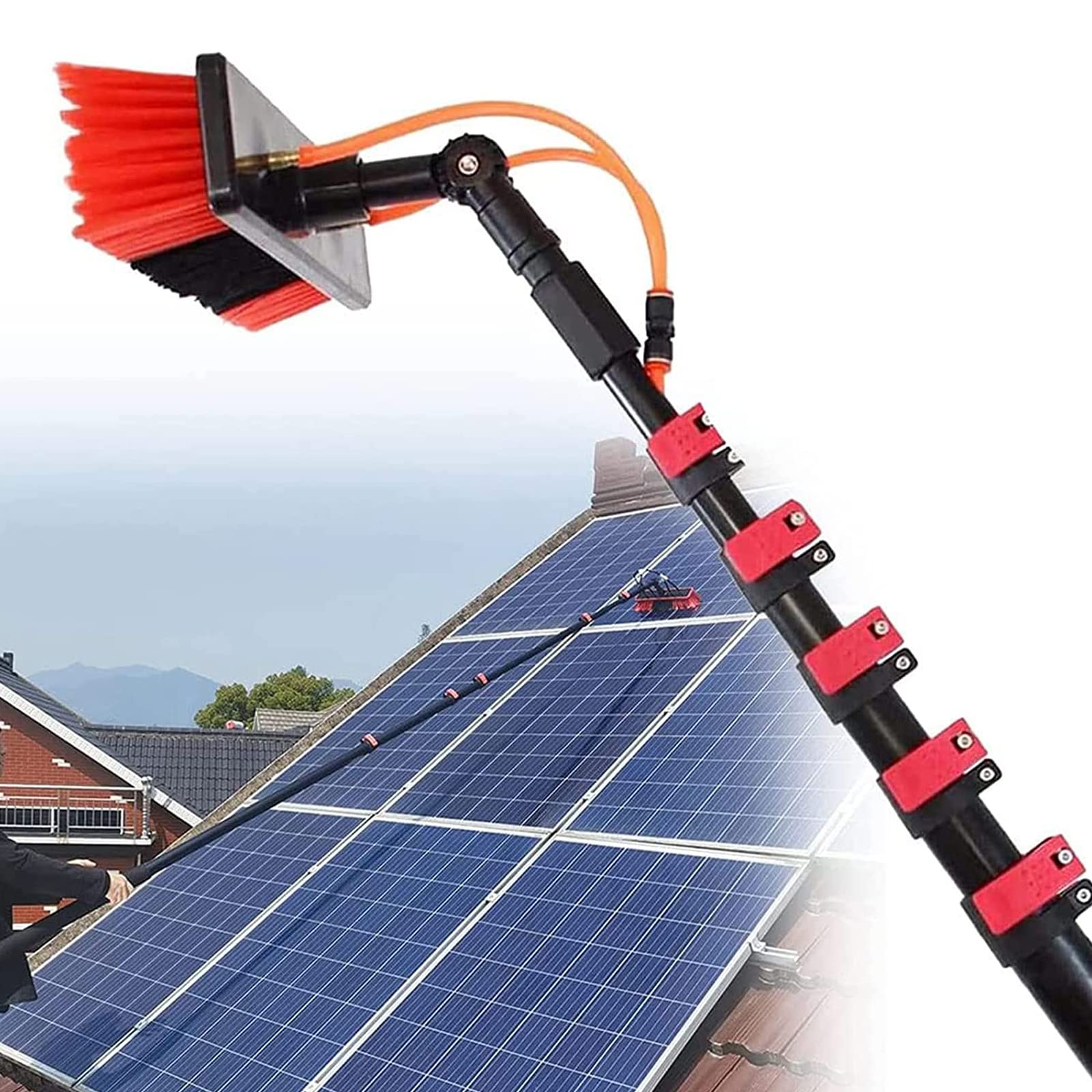 Brosse extensible alimentée en eau de 9m pour un nettoyage de panneaux photovoltaïques efficace