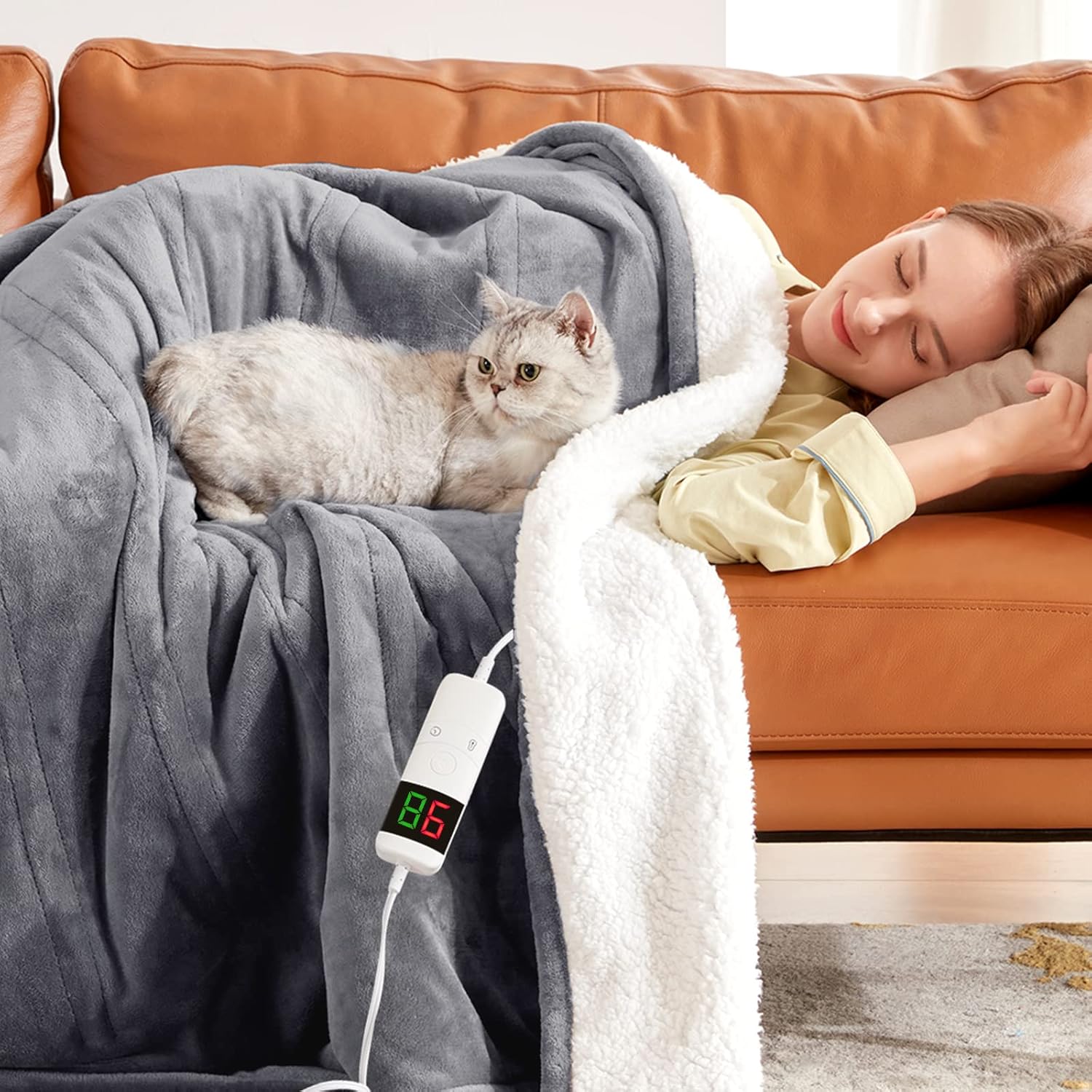 OCTROT Heated Electric Blanket Heating Sherpa Throw Size