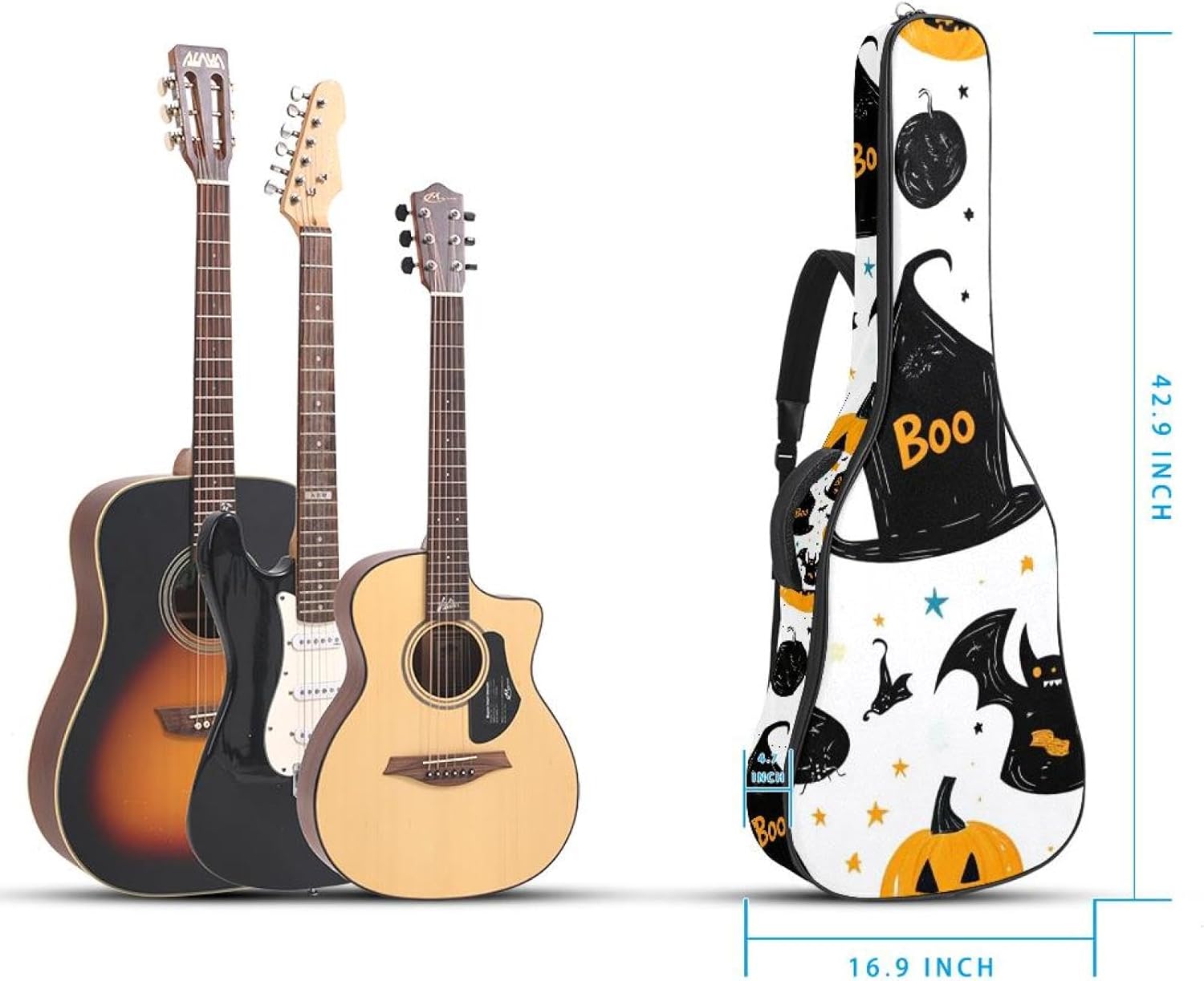 Halloween Elements Guitar Bag 40 41 42 In 2 Pockets Guitar Case Waterproof Guitar Case Resistent Oxford Cloth 0.4 In Extra Thick Sponge Padded for Acoustic Guitar