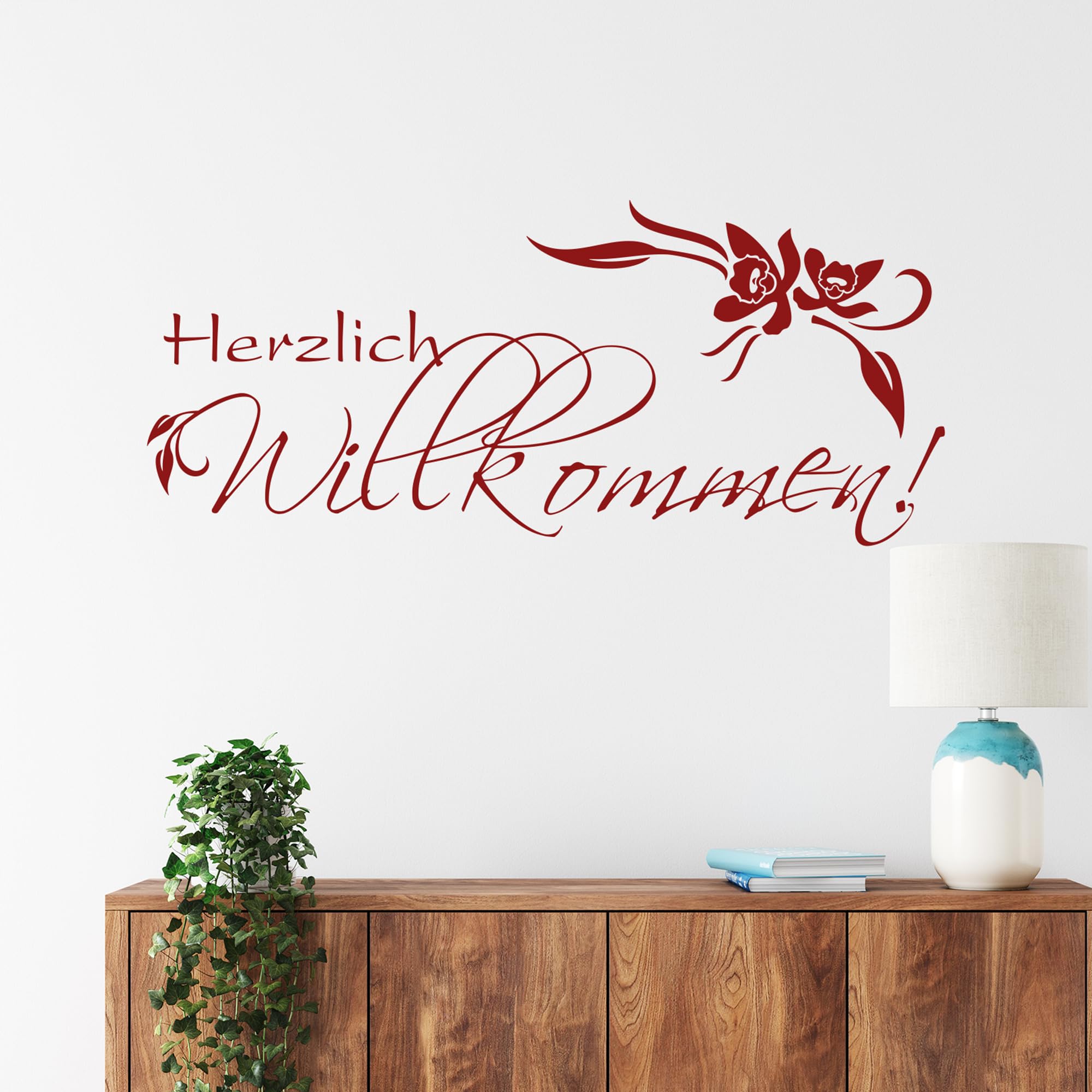 GRAZDesign Wandtattoo Flur Herzlich Willkommen, Wandsticker Flur und Diele, Eingang, Sprüche Wandsprüche, Sticker Aufkleber modern - 131x57cm / 070 schwarz