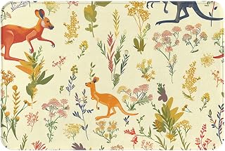 Super Soft Flannel Bath Rug 16x24 Inch, Kangaroos and Native Australian Plants Colorful Cute Non-Slip Bathroom Mat, Absorbent Floor Mats for Bathroom, Kitchen, Bedroom
