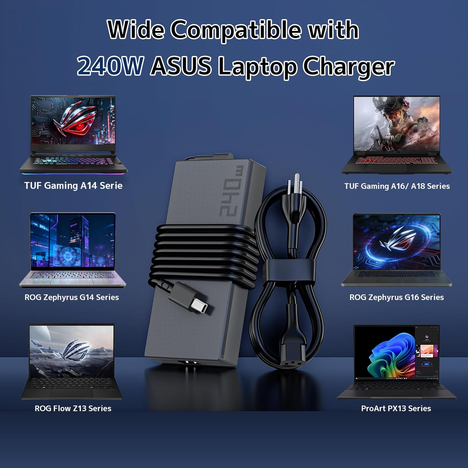 240W Power Supply Charger Replacement for ASUS Laptop, ROG Zephyrus G16 G14 GU605 GA605 GA403 Flow Z13 GZ302 TUF A14 A16 A18 FA401 FA608 FA808 ProArt P16 PX13 H7606 HN7306 Gaming V16 V3607 AC Adapter