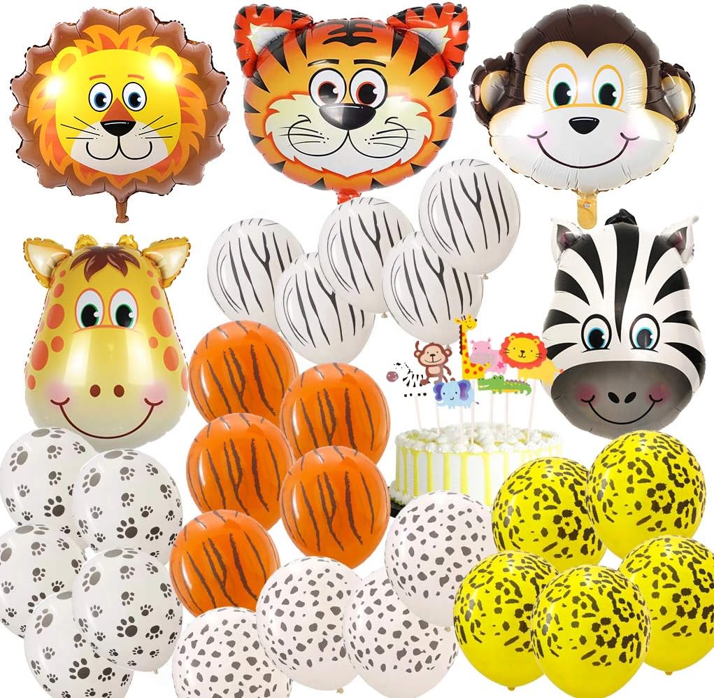 Jungle Safari Animal Balloons 69 Pack Safari Zoo Animals Party Supplies Jungle Birthday Party Favors Baby Shower Decorations Animal Cake Topper