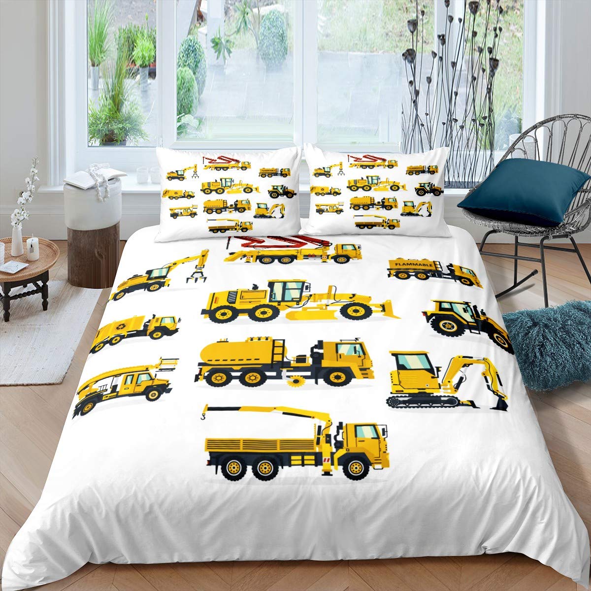 Copripiumino Per Bambini Con Motivi Di Camion E Mietitrebbia – Morbida Microfibra, 3 Pezzi, Varie Misure (singolo, Matrimoniale, King Size)
