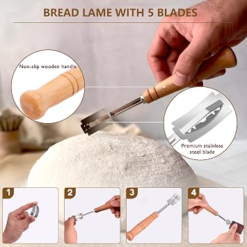 Complete Sourdough Starter Kit, Banneton Bread Proofing Basket with Glass Sourdough Starter Jar, Sourdough Bread Baking Supplies, 9'' Round Bread Proofing Basket, for Bread Making Baking Fermentation