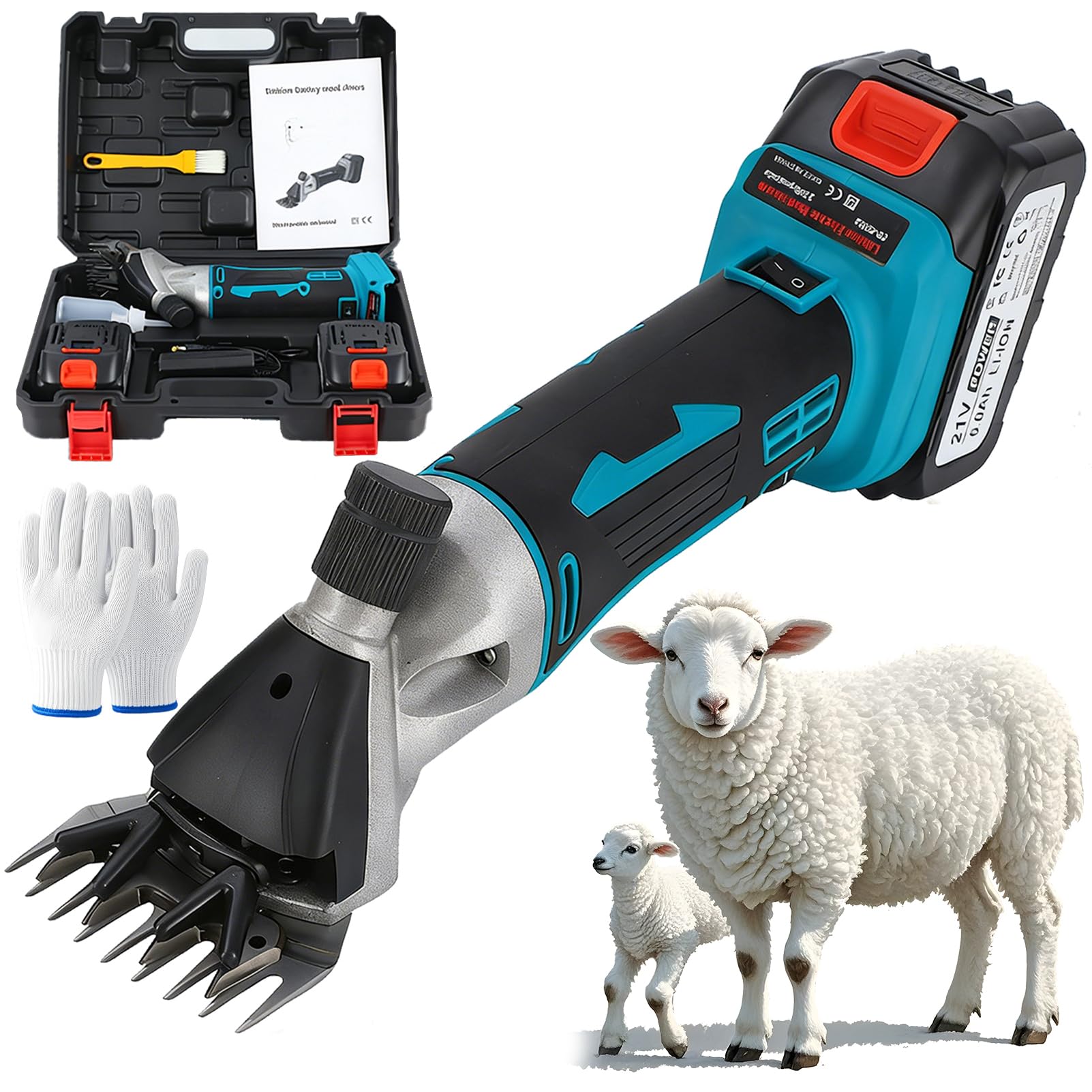 Esquiladora Inalámbrica Para Ovejas Máquina De Esquilar Eléctrica Con 2 Baterías De 6000mah 6 Velocidades Ajustables Cuchillas De 9/13 Dientes Cortadora De Lana Para Ovejas Cabras Alpacas Y 13 teeth