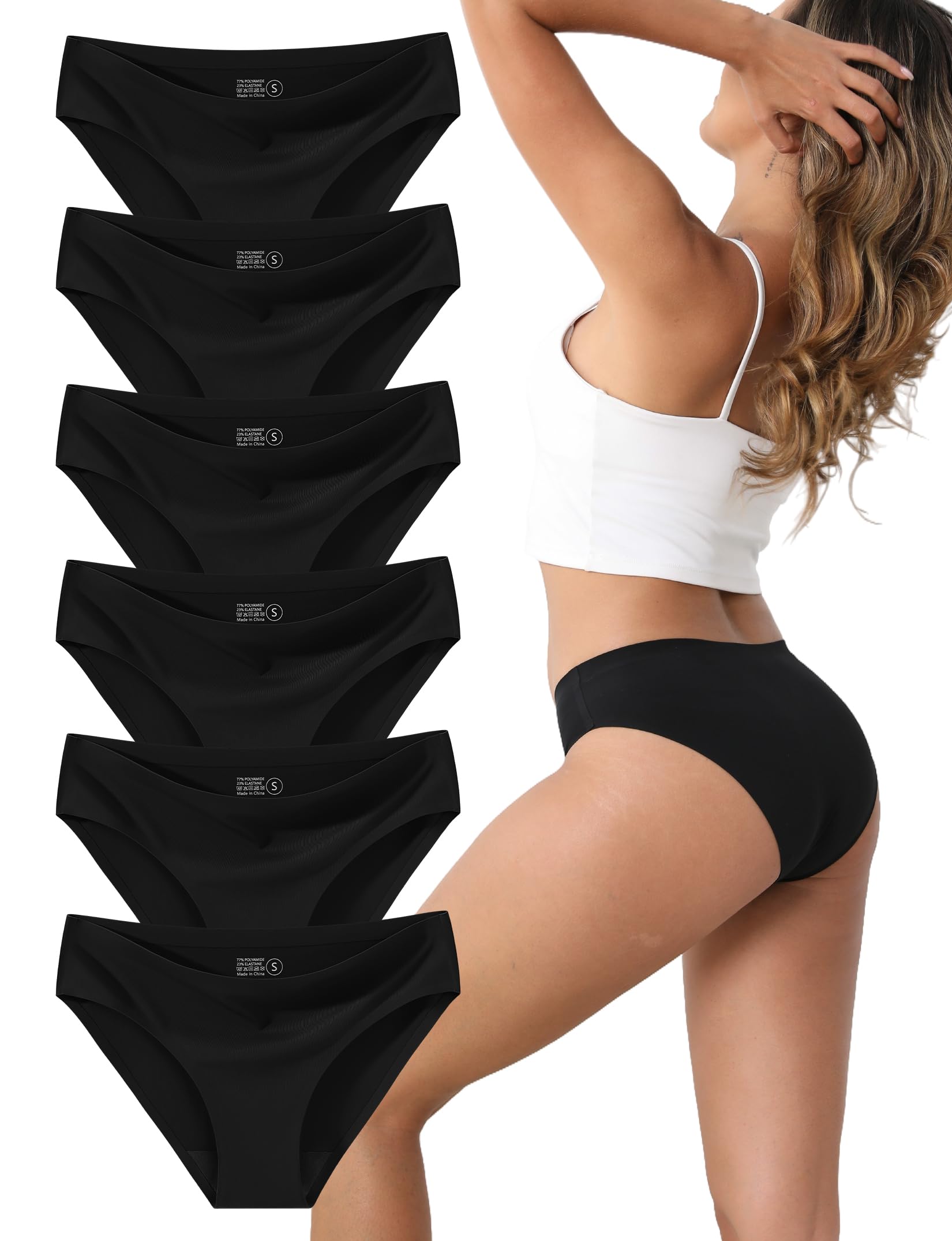 Women's Seamless Underwear Stretch Bikini Panties No Show Invisible Hipster XS to 3XL 6 Pack