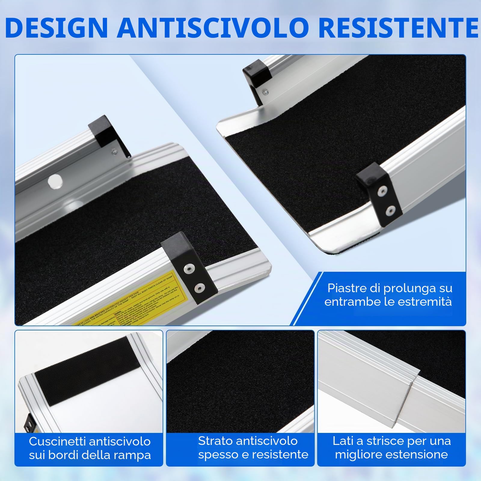2PCS Rampa Telescopica per Sedia a Rotelle,Max 272 kg 76-122 cm Regolabile, in Alluminio, Antiscivolo, con Capacità di Carico Scale e Ostacoli, Passi in Casa Nella Borsa in tessuto
