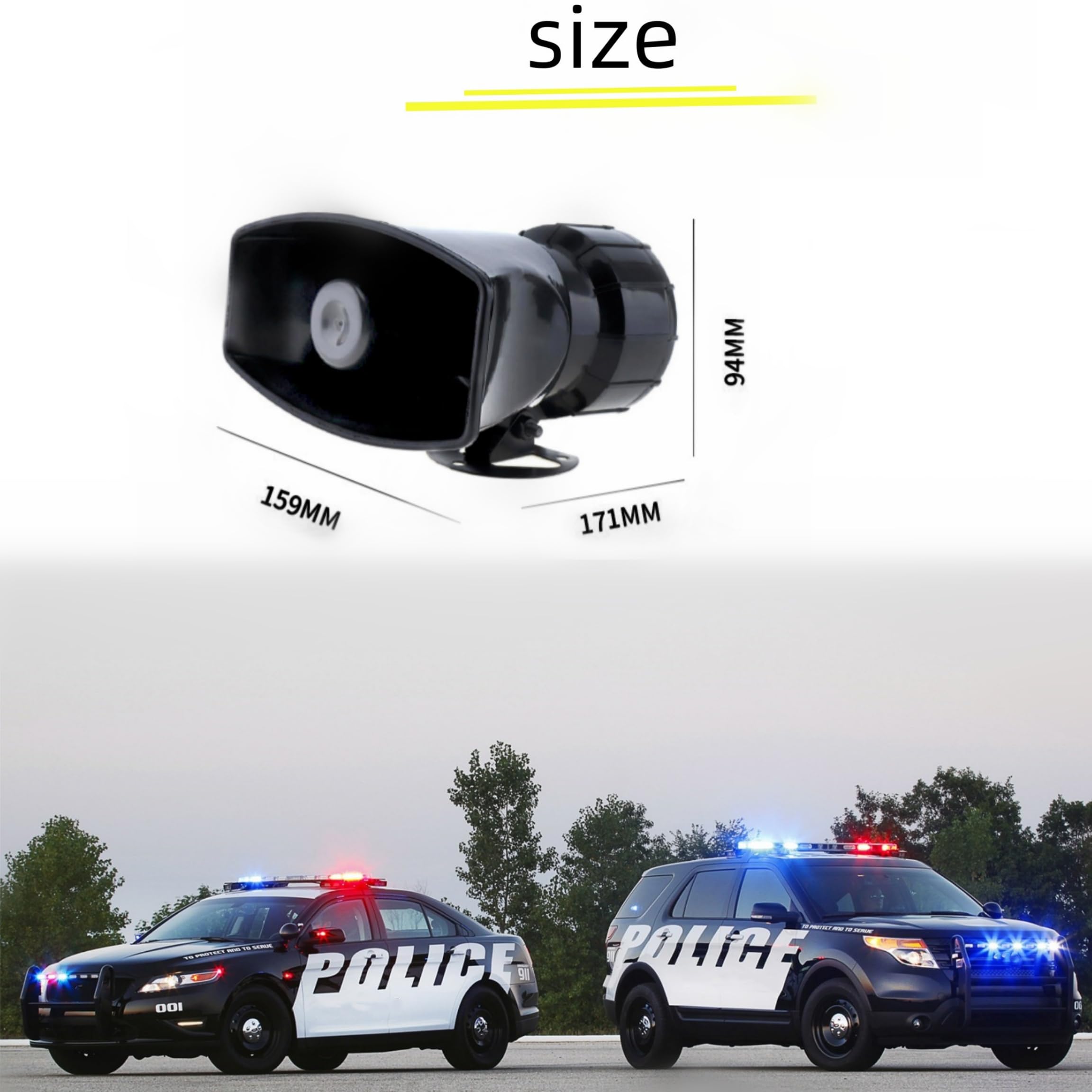Avertisseur sonore de police 6 tons 12 V - Klaxon électrique - Installation facile - 135 dB - Volume réglable - Noir - Pour voiture, bateau, bateau, etc