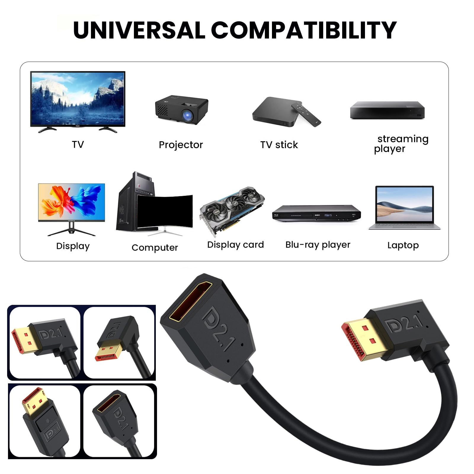 XUZHID DisplayPort Cable,Fast Speed 16K DisplayPort Cable 2.1 Version Supports 8K@240Hz and 4K240Hz with HDCP Compatibility