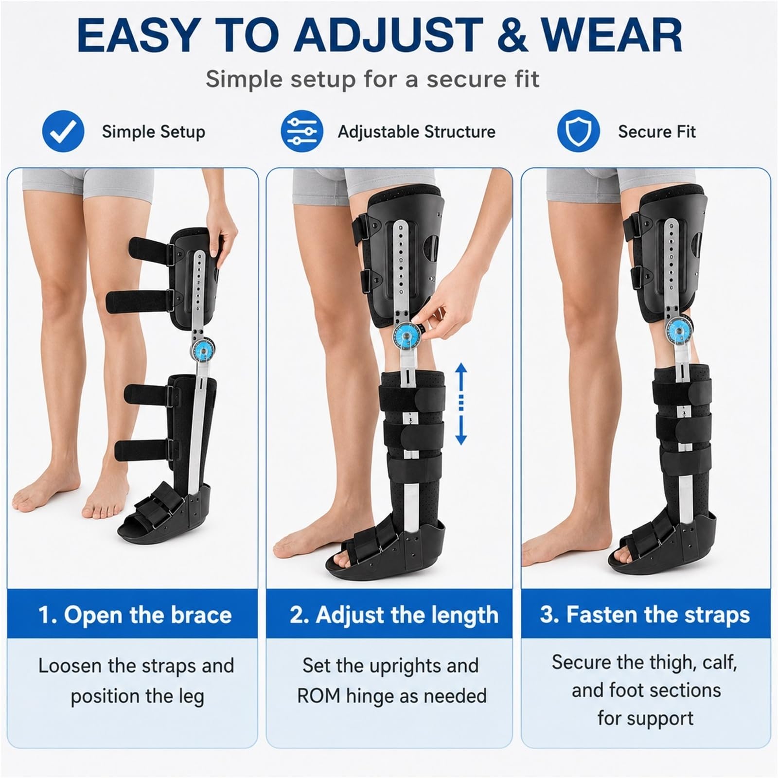 Rodillera Articulada Ajustable Ortesis de Pierna Completa Inmovilizador de Rodilla Transpirable para Recuperación Postoperatoria Fracturas y Ligamentos Cruzados(Izquierda,L)
