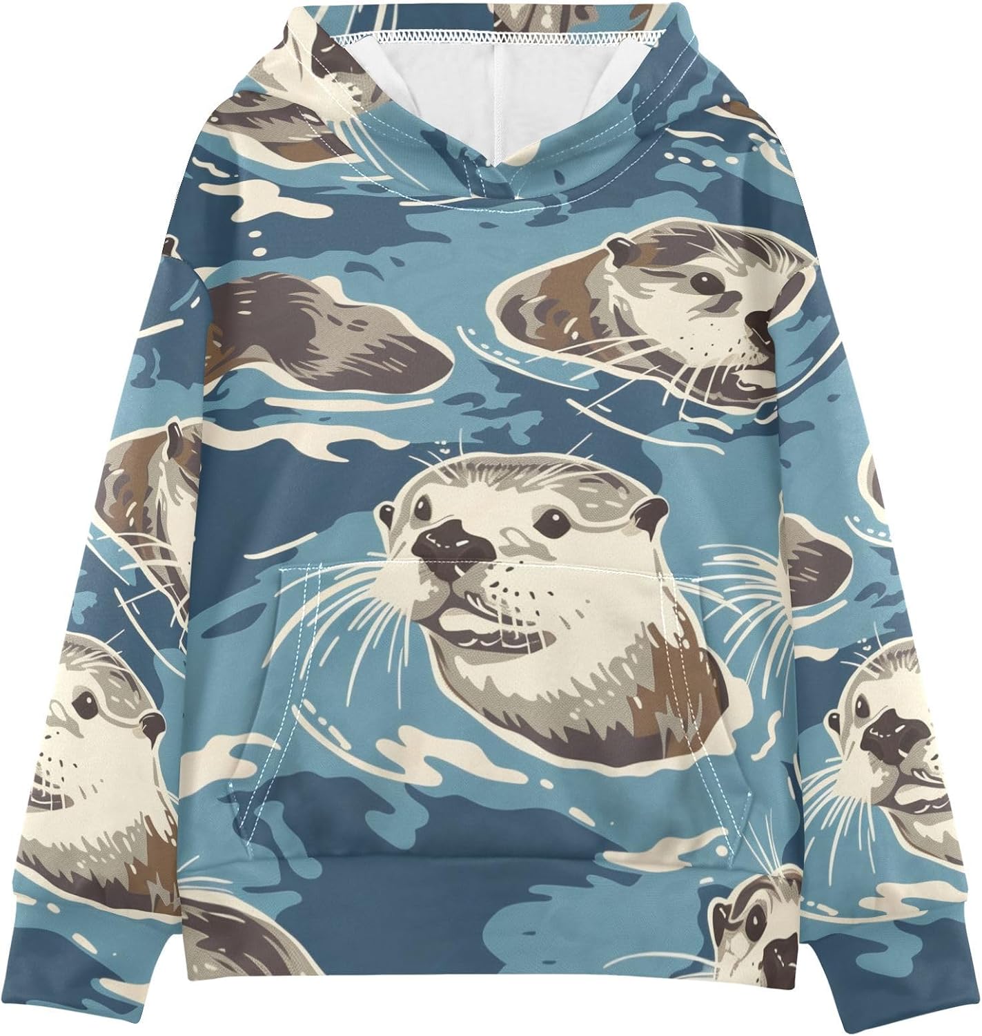 ZZXXB Cartoon Otters Kids Sweatshirts Boys Girls Hooded Kangaroo Pocket Pullover Tops XS-XXL
