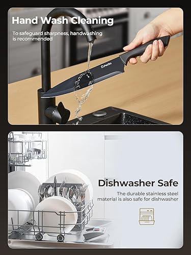 Miniatura 8 de D.Perlla - Juego de cuchillos con bloque, juego de 15 cuchillos con varilla afiladora, apto para lavavajillas, juego de bloques de cuchillos de