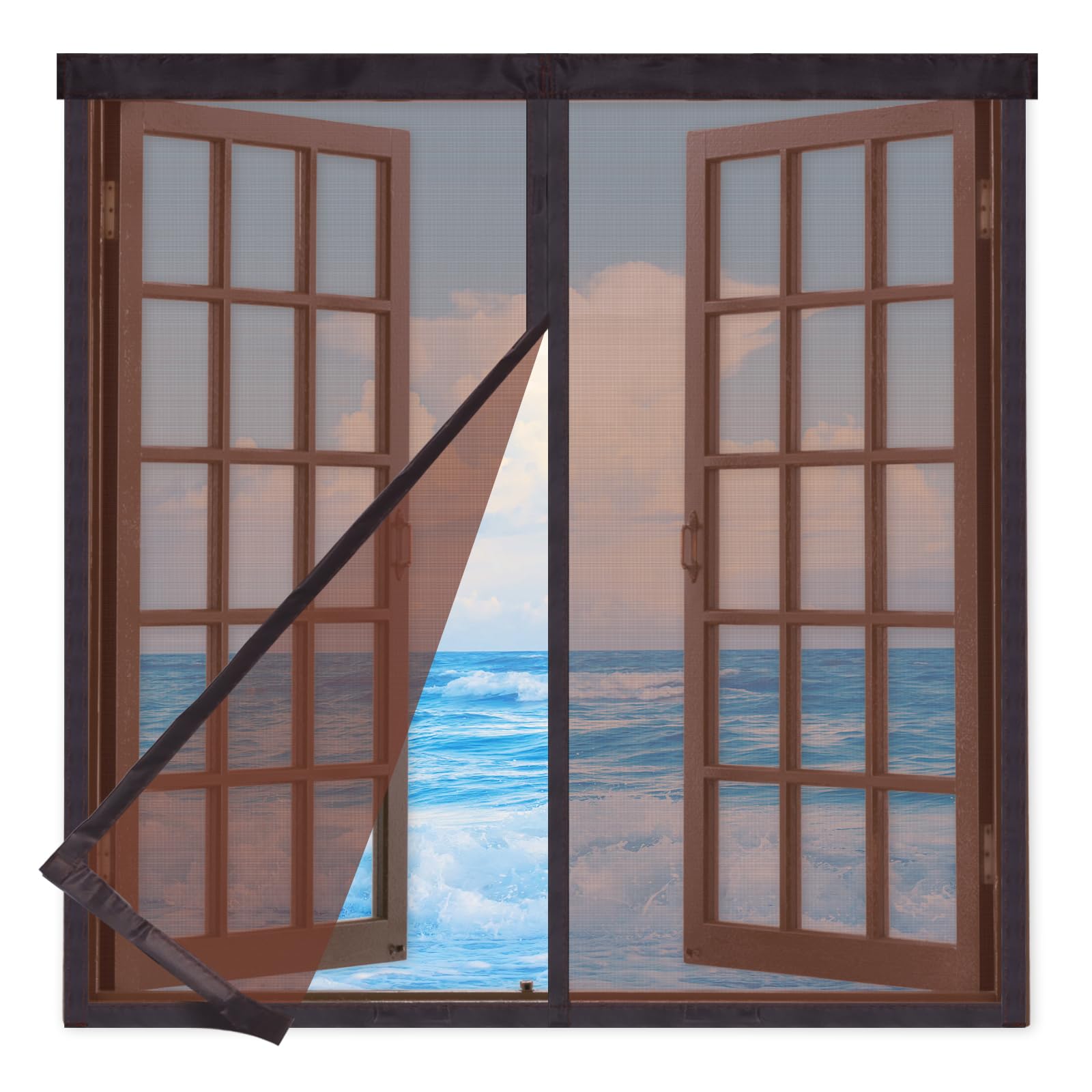 Horren voor Raam 210x230cm,Horrengaas voor Raam,Muggennet Met zelfklevende voor Ramen,Vliegenhor voor Ramen Met Magneet,Zonder het Boren Gemakkelijke Installatie,Beige