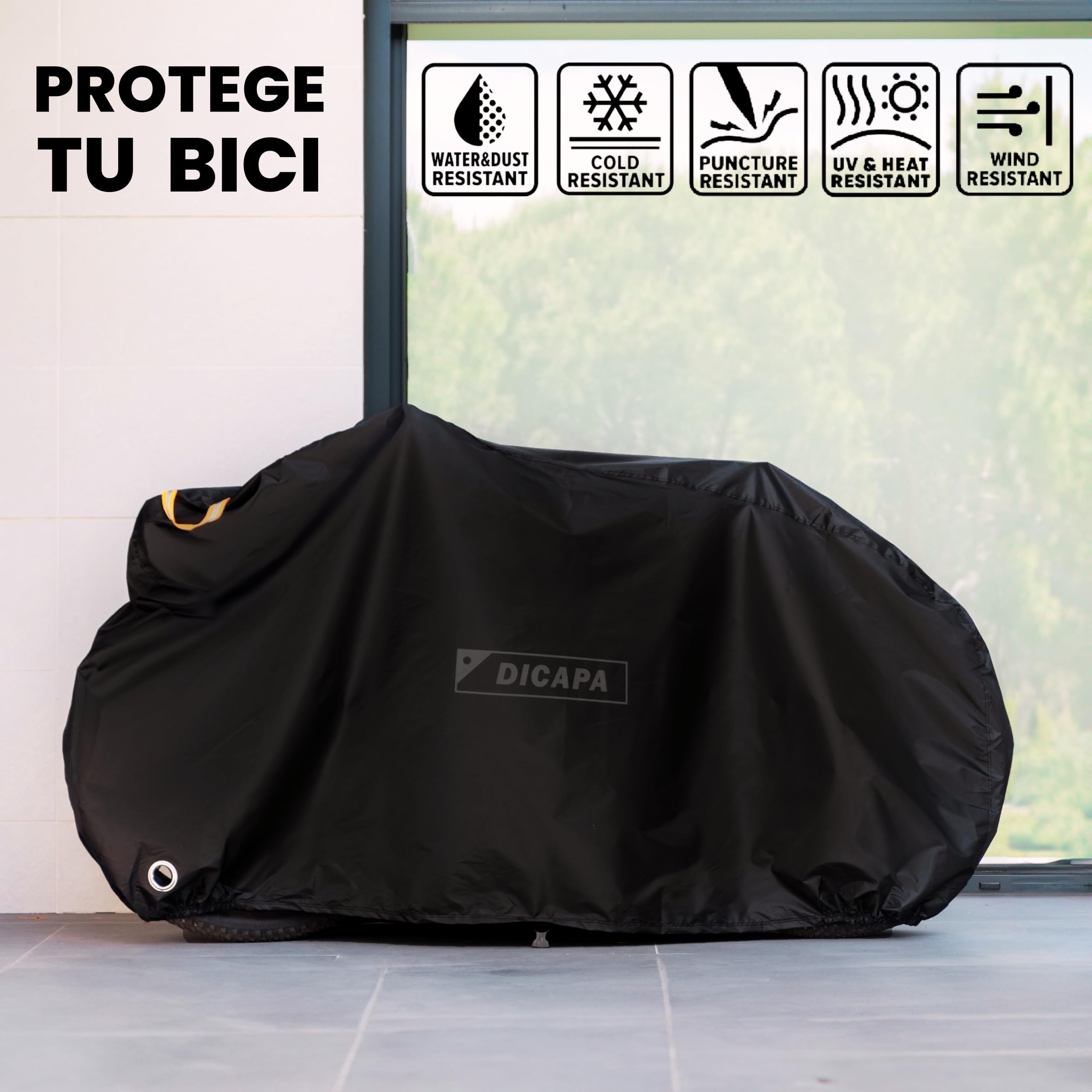 DICAPA Telo protettivo per bicicletta, impermeabile, 200 x 70 x 110 cm, con maniglie, fori di sicurezza antifurto e chiusura regolabile, materiale impermeabile e robusto.