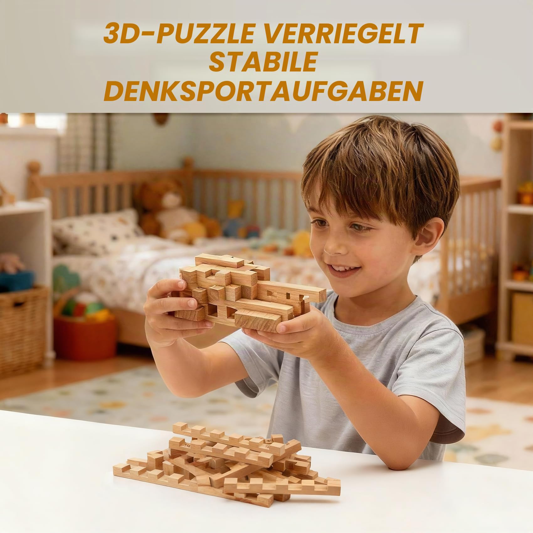 Bauklötze Holz - 15&20+ Formen, Knobelspiele für Erwachsene & Kinder, 3D Puzzle, STEM Klemmbausteine. Montessori Holzspielzeug Geschenk für Alter 5+ (20 in 1 Premium-Version)