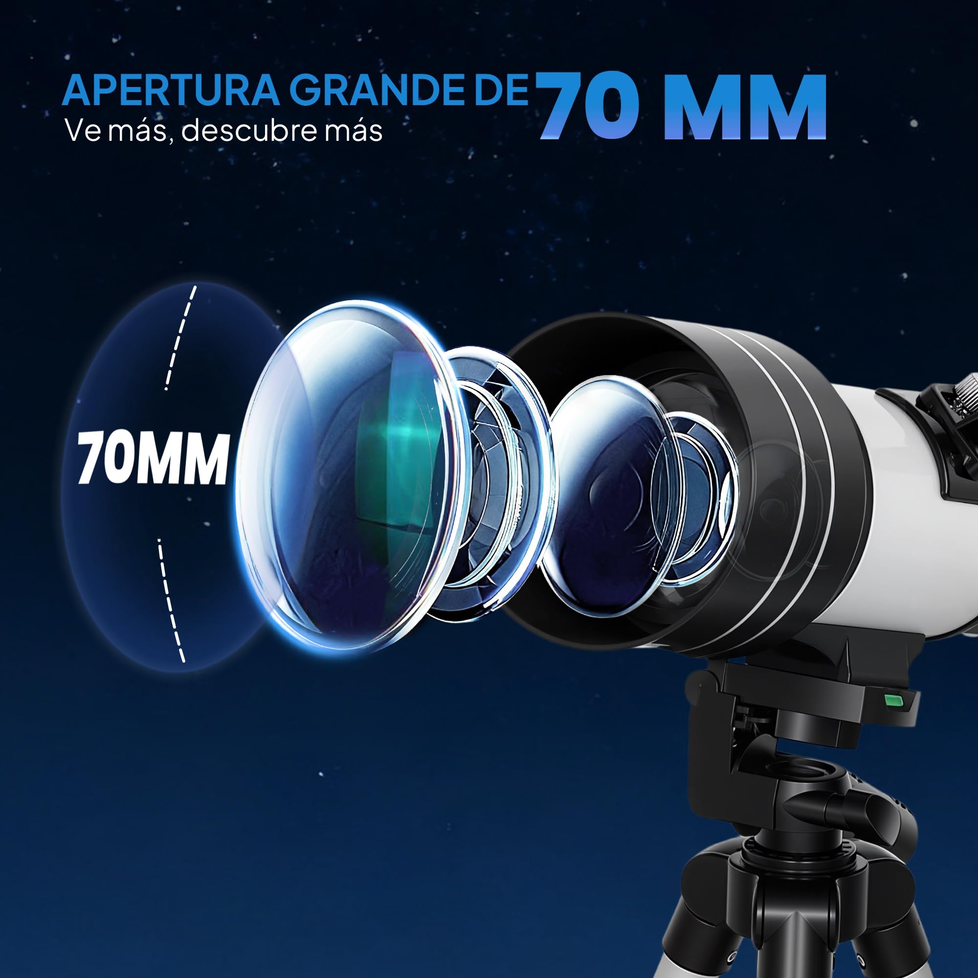 Outsunny Telescopio Astronómico para Adultos y Principiantes, Apertura de 70 mm, 30X-300X, 300 mm Telescopio Refractor Astronómico Portátil, con Lente Barlow 3X, Nivel y Trípode Ajustable de Aluminio