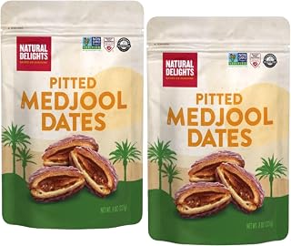 Natural Delights Pitted Medjool Dates - Non-GMO, Fiber & Potassium Rich, Large Plump On-The-Go Snacks, 8oz Pouch (Pack of 2)