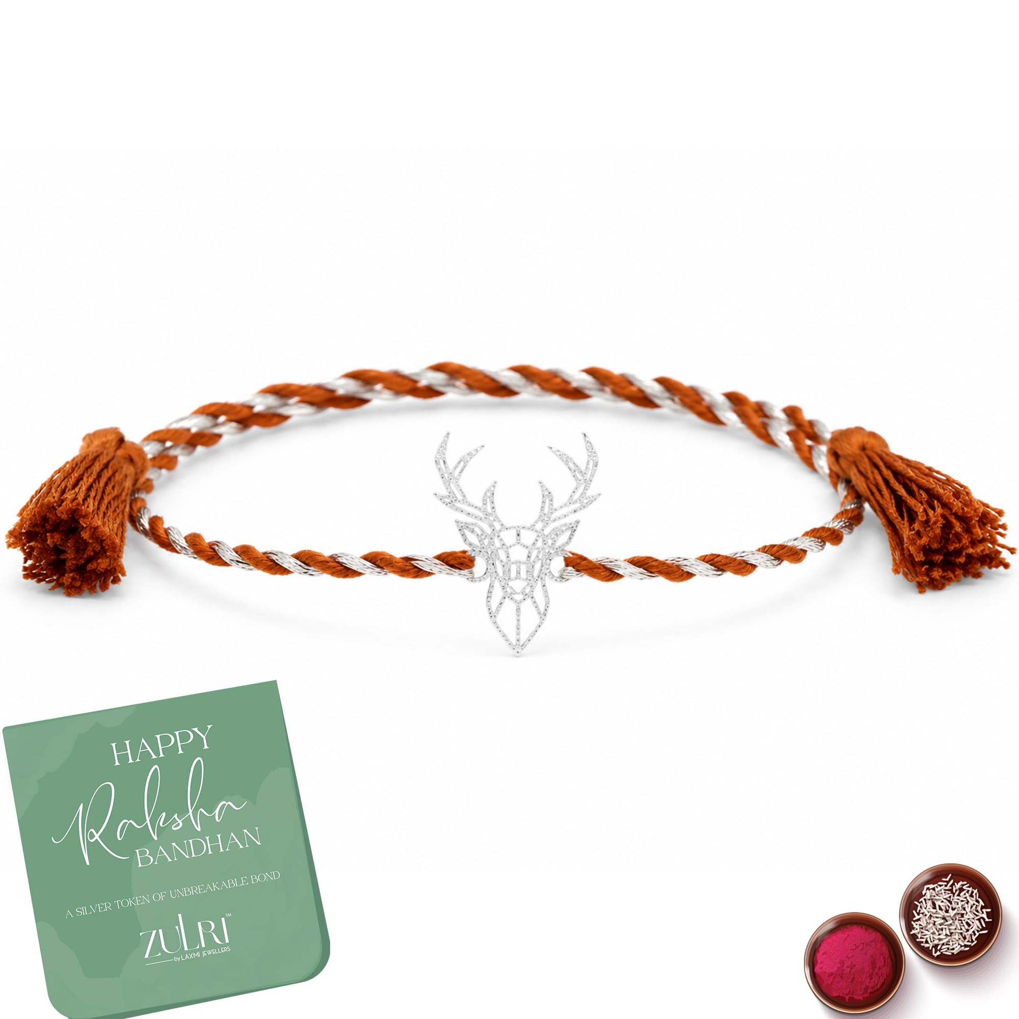 925 Sterling Silver Royal Deer Luxury Rakhi for Bhai Cotton Thread | Rakshabandhan Rakhi With Fragrance Greeting Card & Roli Chawal and Certificate of Authenticity 925 Silver-image-19