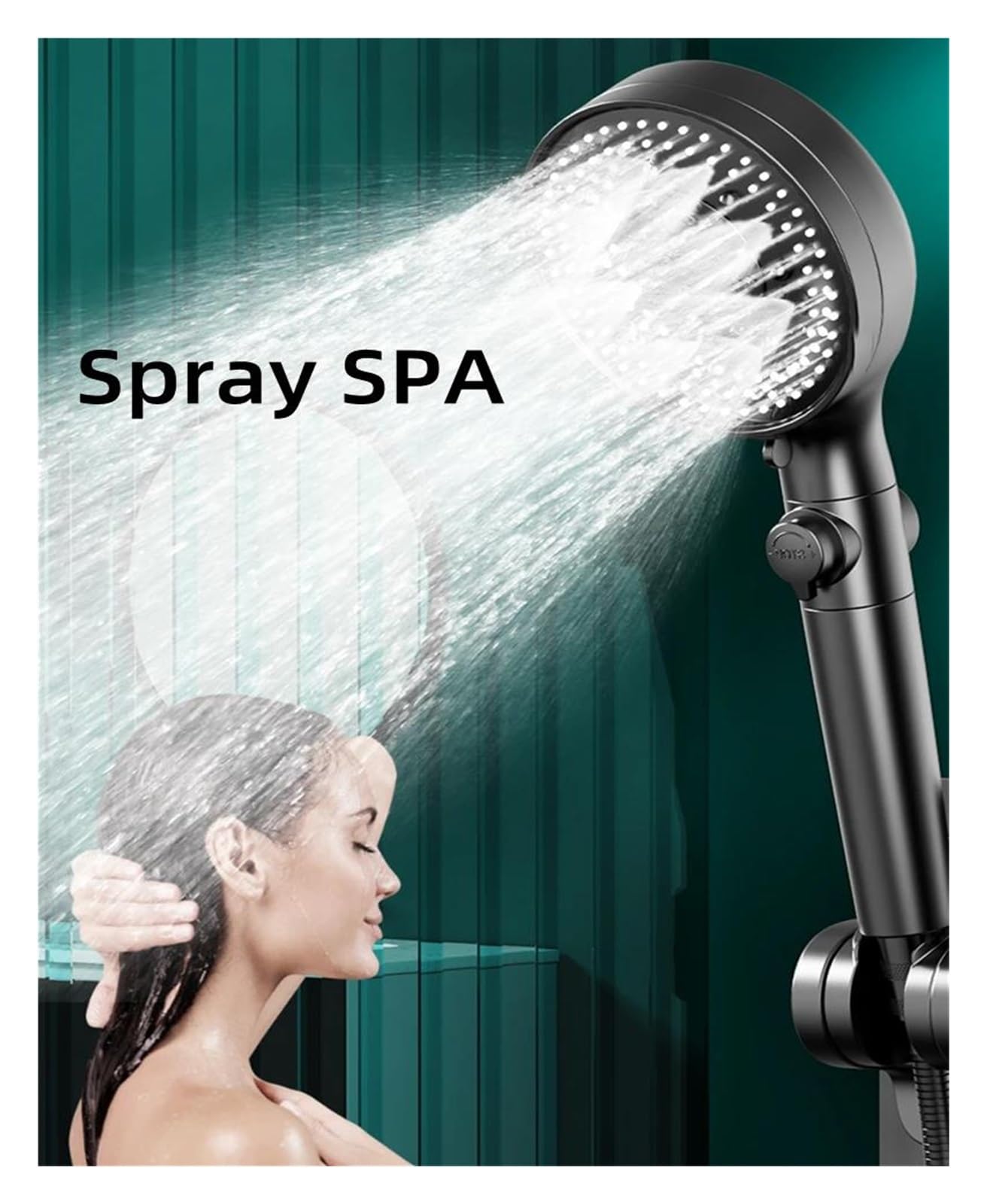 Soffione doccia ad alta pressione 5 funzioni con pulsante di commutazione spruzzo risparmio idrico doccia regolabile(Black shower)