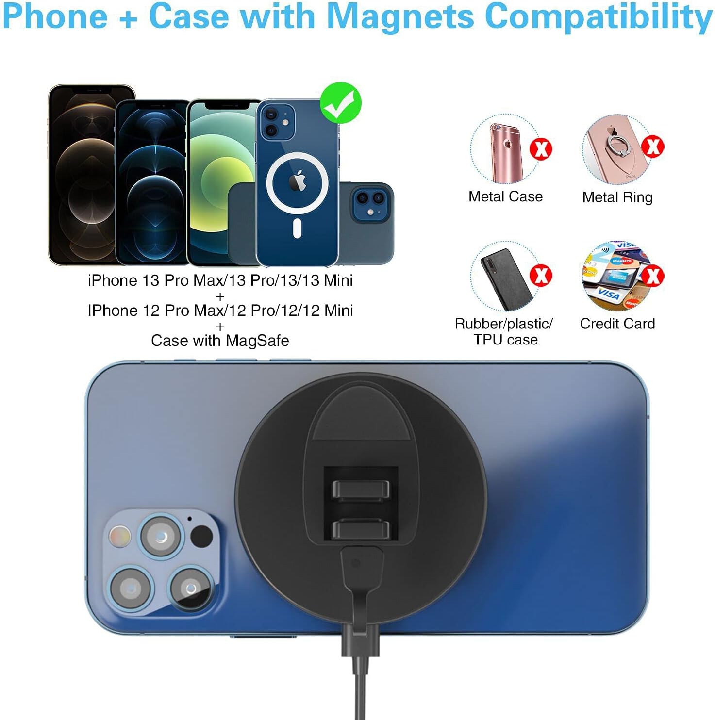 COSOOS Compatible with Mag-Safe Wireless Charger, Magnetic Wireless Car Charger for iPhone 14 Pro/14/13/Mini/13 Pro/13 Pro Max,12,15W Fast Car Wireless Charger Mount,360° Air Vent Phone Holder