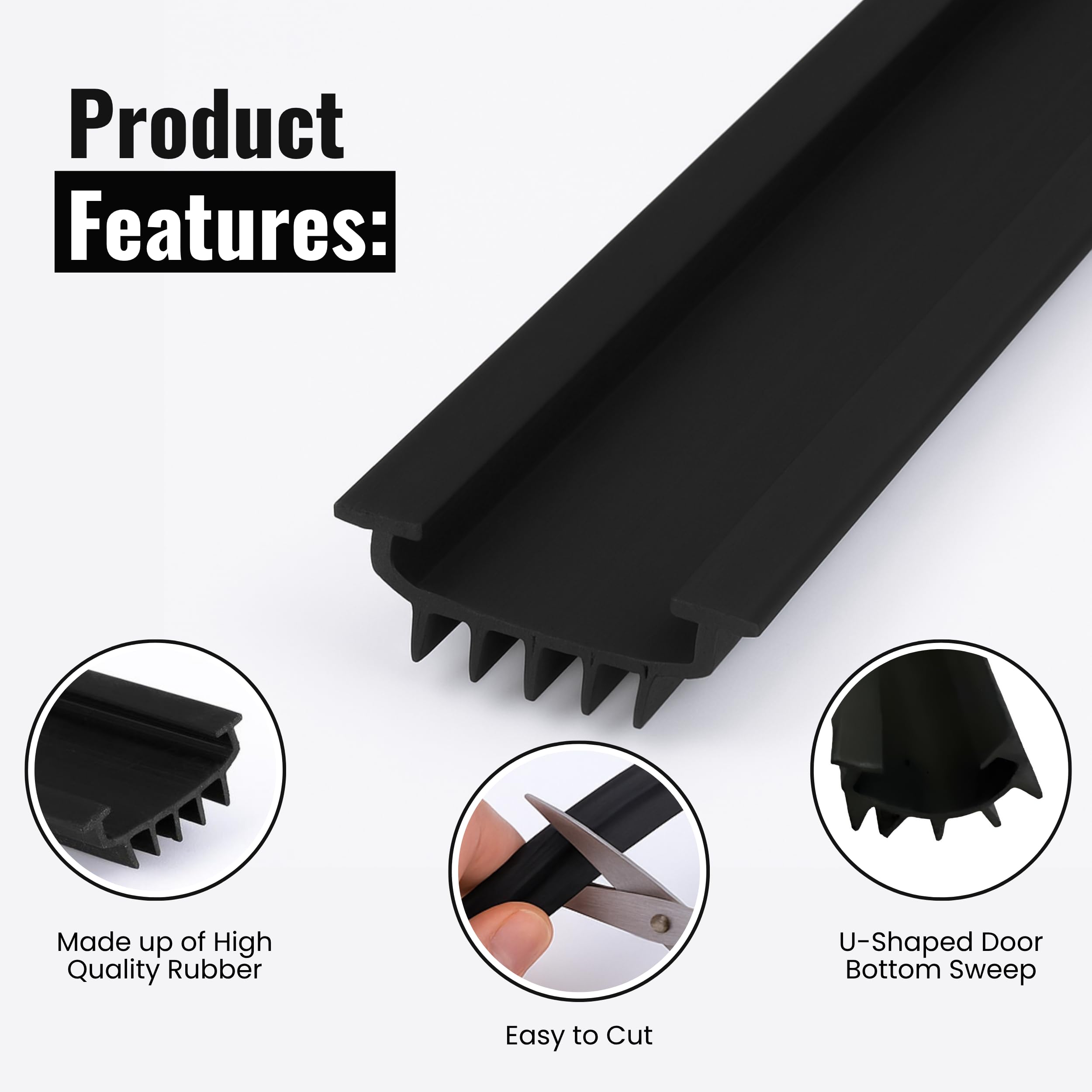 KC Hardware - Barrido inferior de puerta de goma en forma de U, burlete para puertas delanteras exteriores, sello debajo de la puerta, negro, 48 pulgadas, paquete de 2