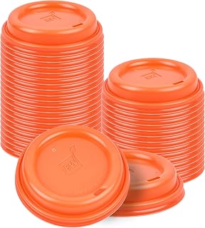 Coffee Cup Lids Only For 8, 12, 16 and 20 oz Cups 500 Pack Of Disposable Orange Hot Cup Lids Leakproof Plastic Drink Covers Elevated Spout Air Flow Vent For Latte Espresso Beverages