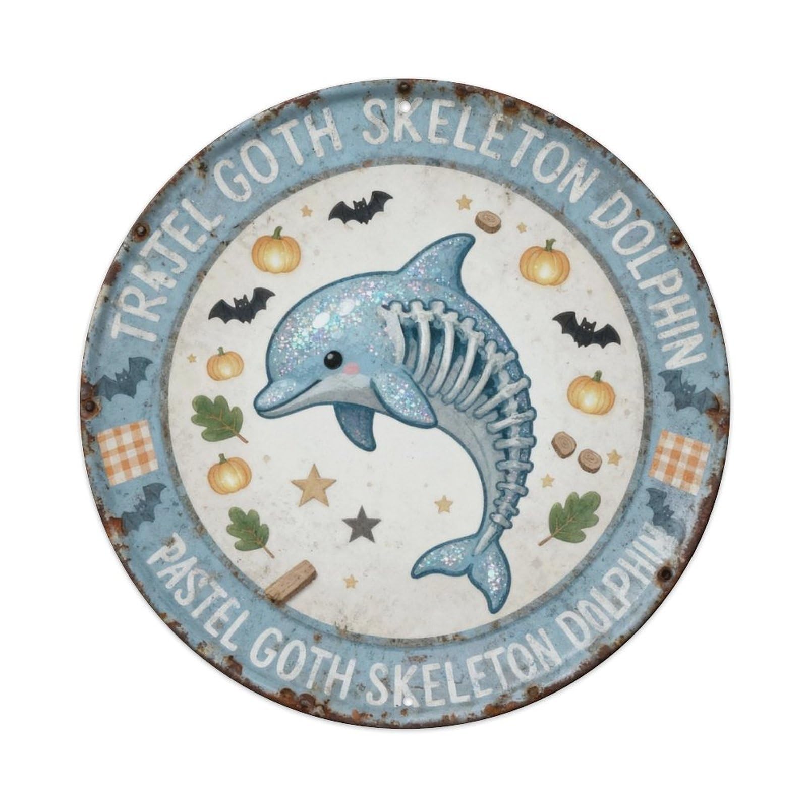 Pastel Goth Skeleton Dolphin Metal Tin Sign Plaque