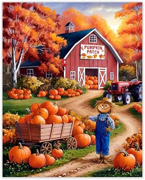 Pumpkin Patch Fall Wall Decor, Autumn-Inspired Art, Unframed 8x10 Fall Wall Art for Home Decor, Pumpkin Fall Pictures with Warm Tones, Perfect Autumn/Thanksgiving Wall Art to Enhance Any Space