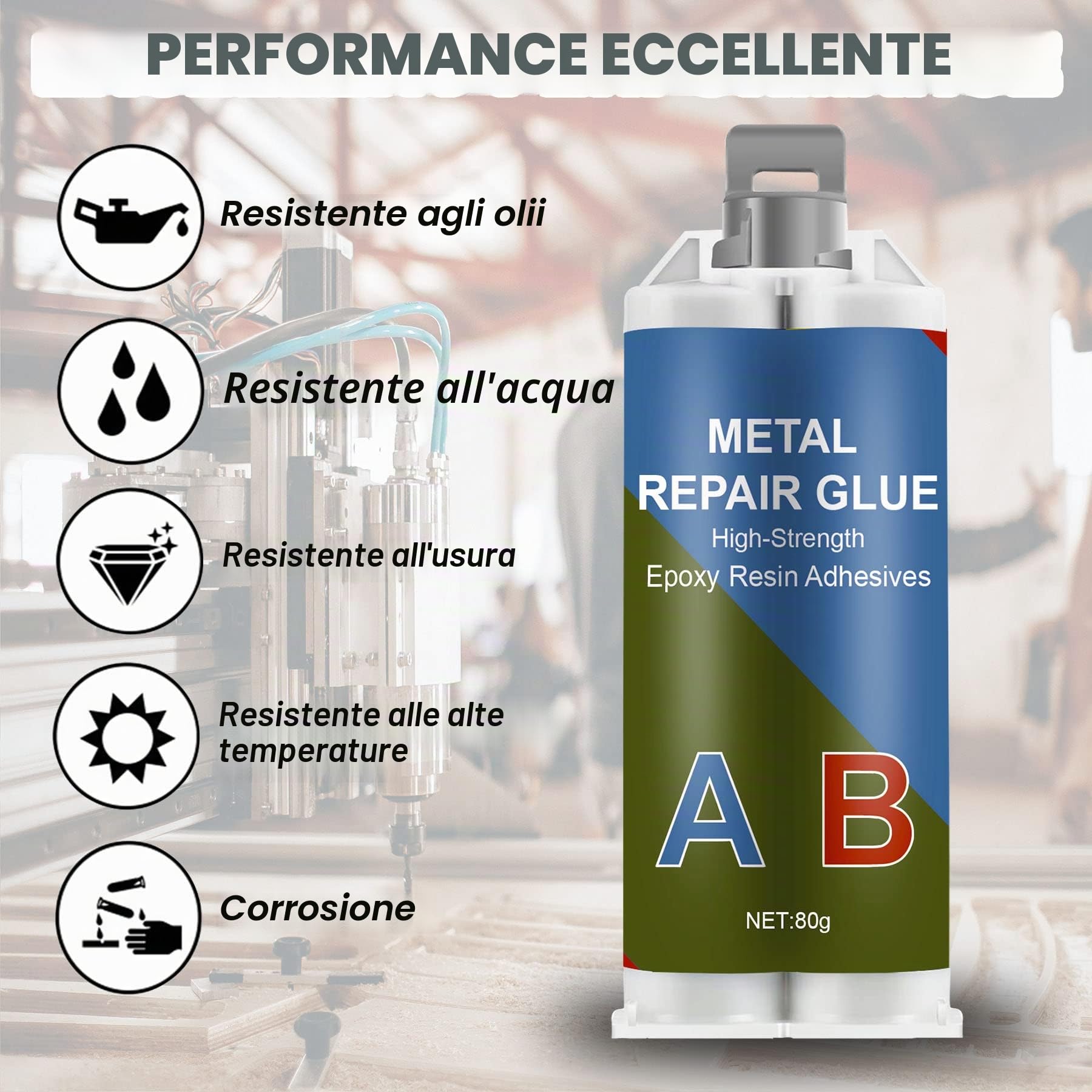 160 g Colla per metallo extra forte, metallo liquido resistente al calore, bicomponente per metalli per riparare fessure e crepe sulla superficie di acciaio inossidabile, legno, ceramica ecc.