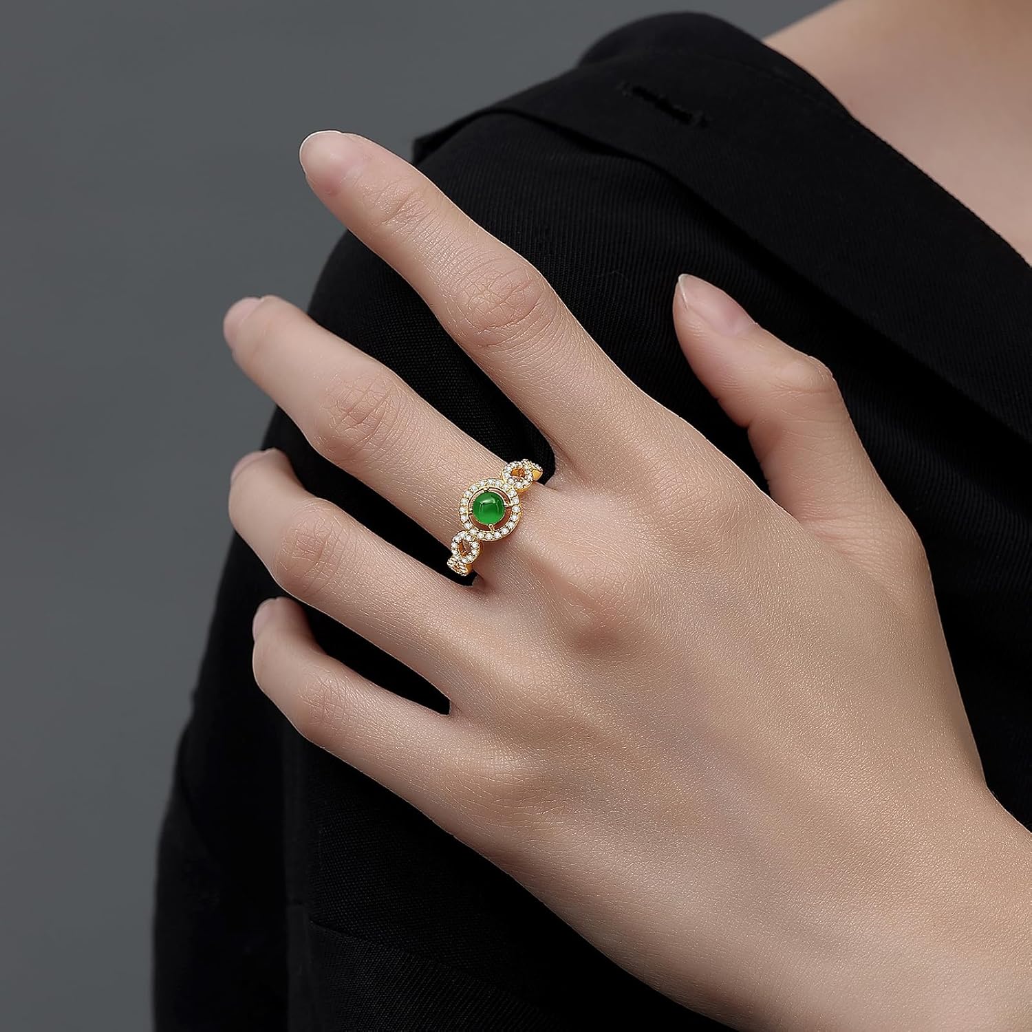 MRW Rings For Women Handmade Natura Green 925 Sterling Silver Gold Plated Zircon Ring Jewelry For Women