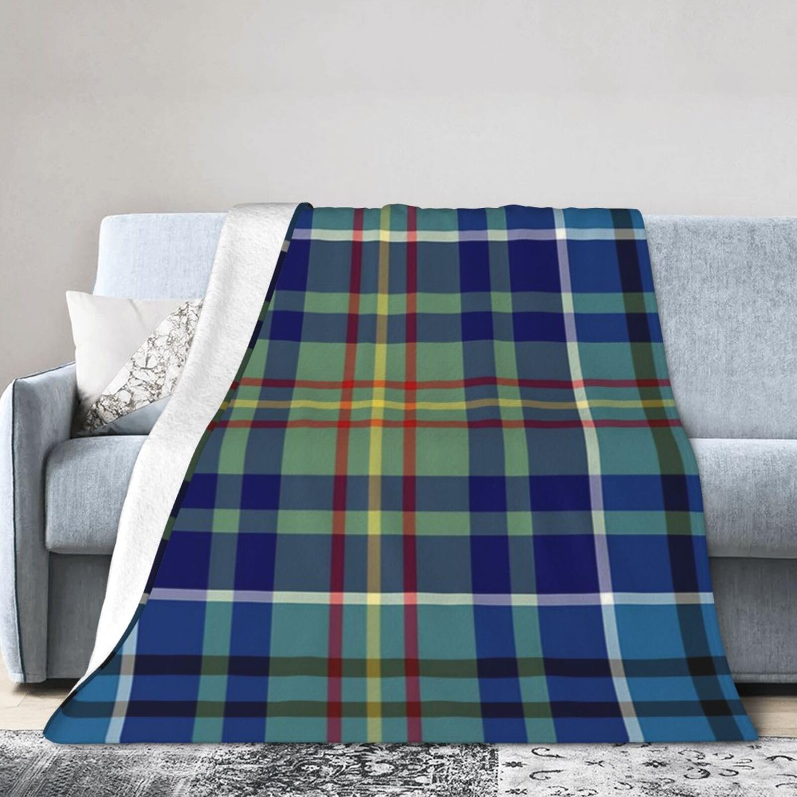 ERTDFXCV O'Sullivan Tartan Bright Blue Irish Plaid Blanket 50"x40"