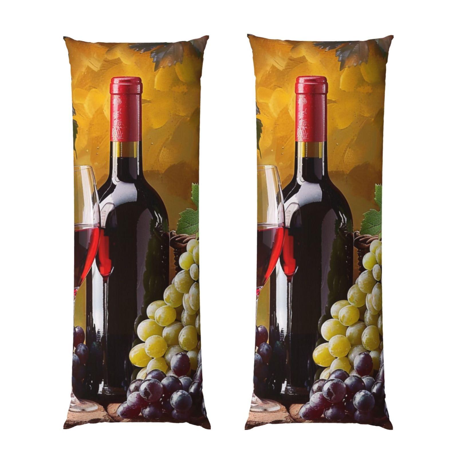 Body Pillow Cover 20x54 Inch, Grapes Wine Bottles and Drink Print Long Lumbar Pillow Case with Zipper Long Body Pillowcase Decorative for Bed Sofa Bedroom