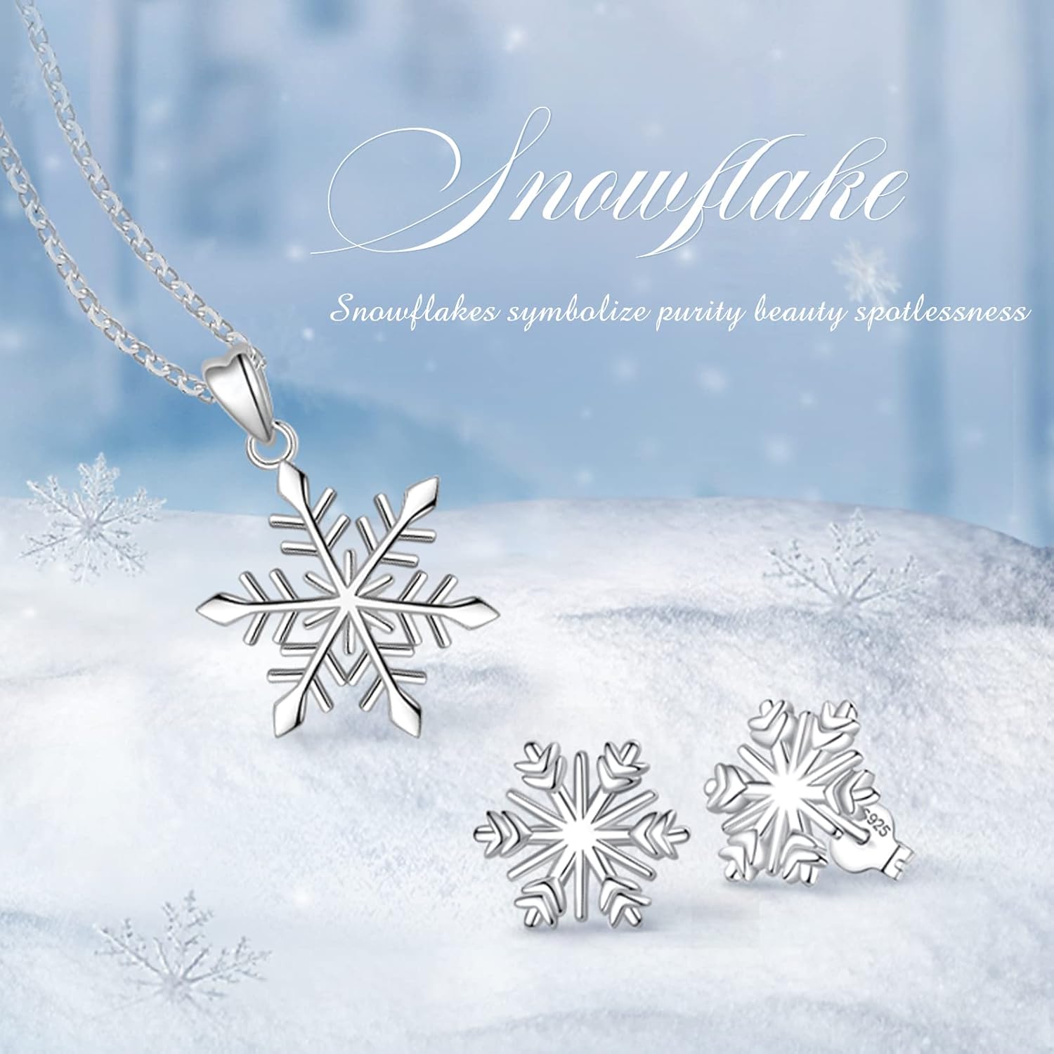 EUDORA Snowflake Earrings Sterling Silver for Women, 18K Gold-Plated Sterling Silver Christmas Snowflake Dangle Drop Earrings Winter Holiday Jewelry Gifts for Womens Snowflakes Lover