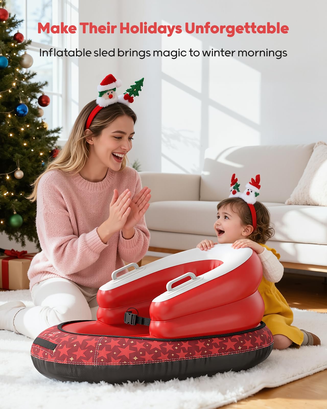 QPAU Trineo Inflable para Bebés y Niños - Air Sleigh de Invierno con Funda de Lona y Correa de Remolque