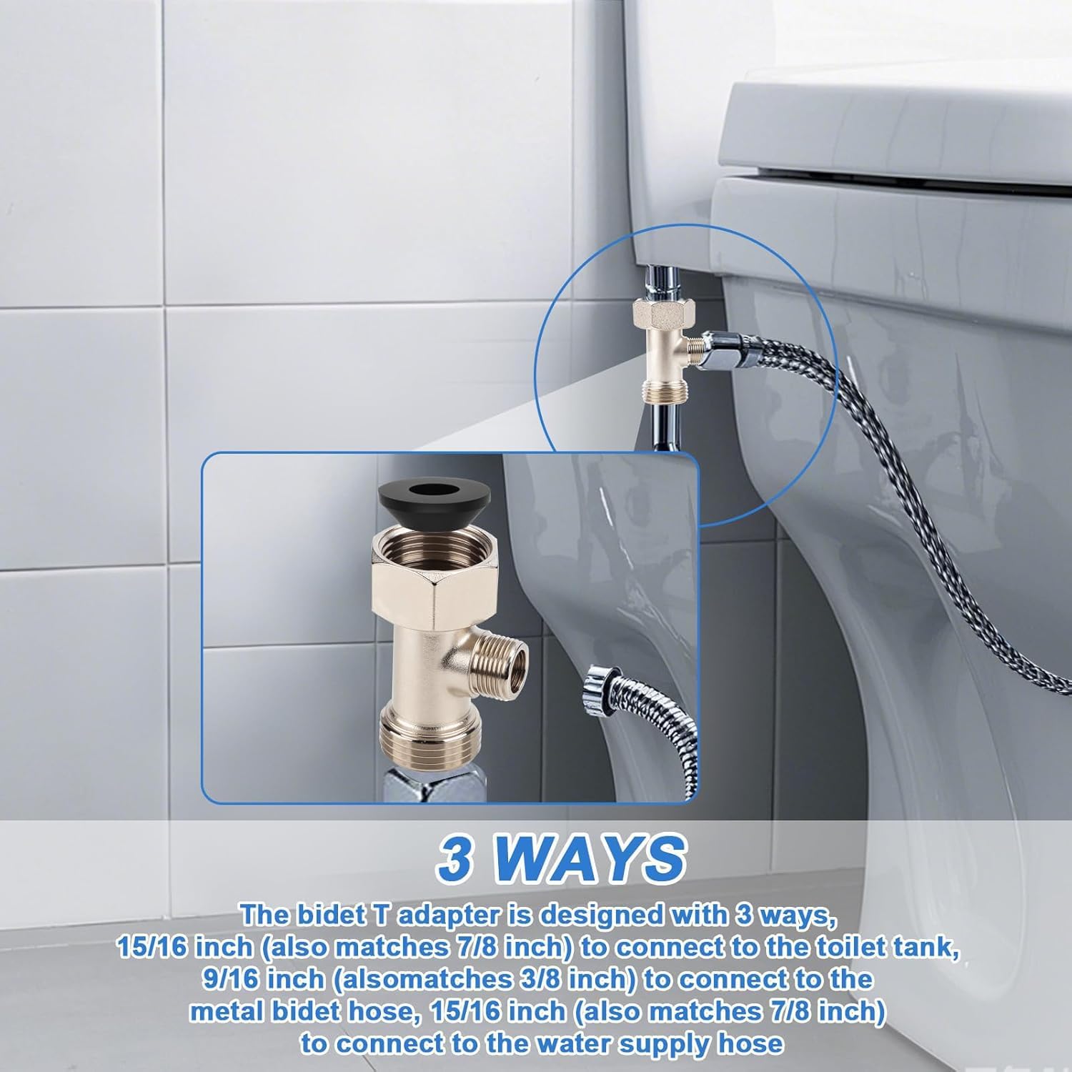 Copper 3 Way Shower Diverter Valve 7/8 x 7/8 x 3/8 inch Bidet T Adapter Faucet Splitter Water Heater Hose Fitting