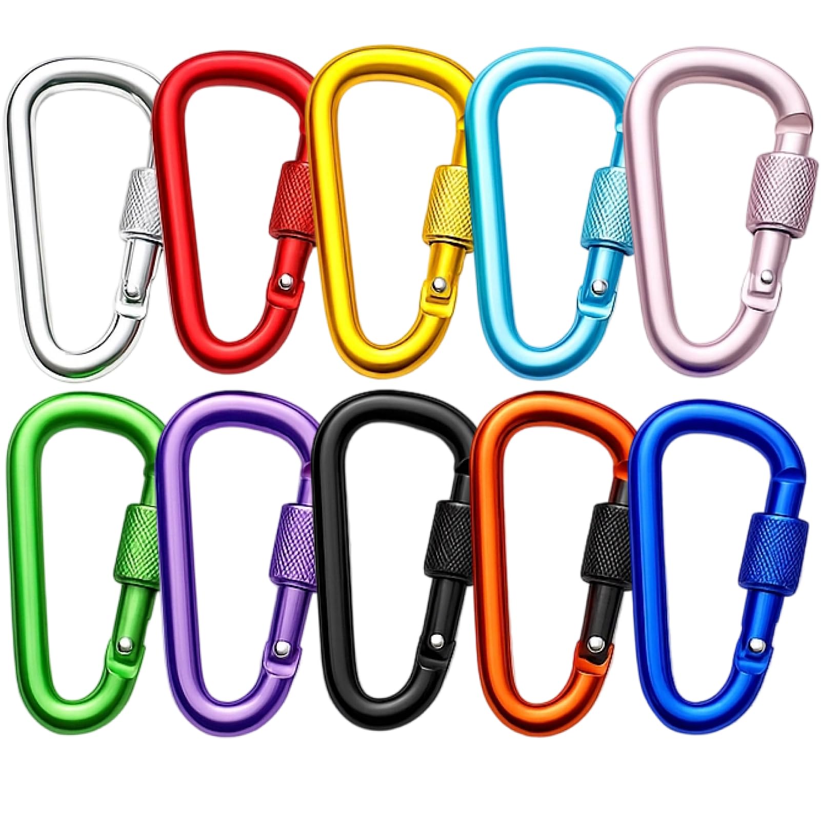 10 PCS 6cm Locking Carabiners, Aluminium Alloy Spring-Loaded D-Ring Carabiners with Screw Lock, Small Carabiner Keychain Clips for Camping, Hiking, Fishing, Travelling, Outdoor Gear Accessories