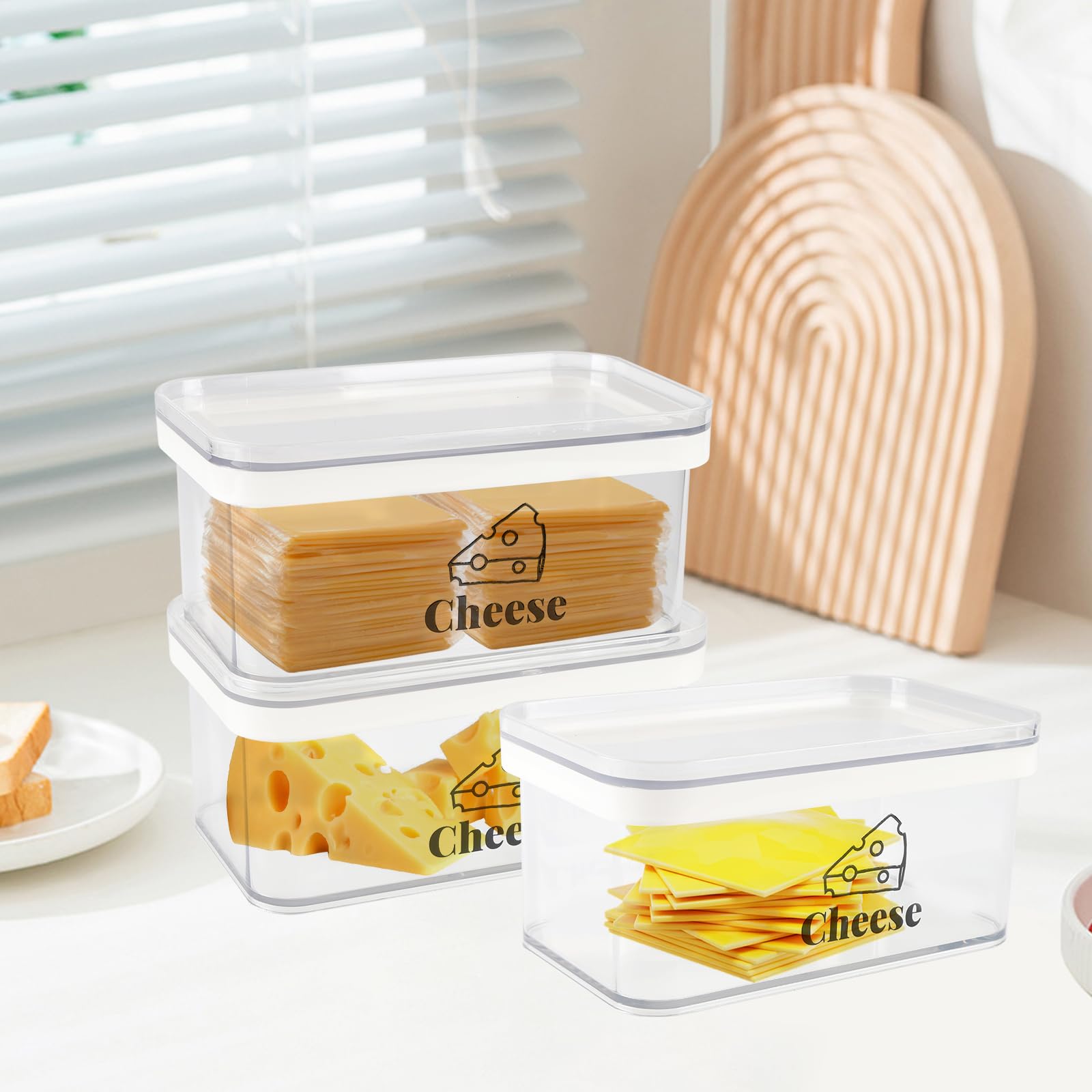 Käsebehälter für Kühlschrank, 3 Stück, geschredderter Käse, Aufbewahrungsbehälter mit Deckel, BPA-frei, Delikatfleisch-Aufbewahrungsbehälter, Frischkäse, Kühlschrank-Organizer und Aufbewahrung