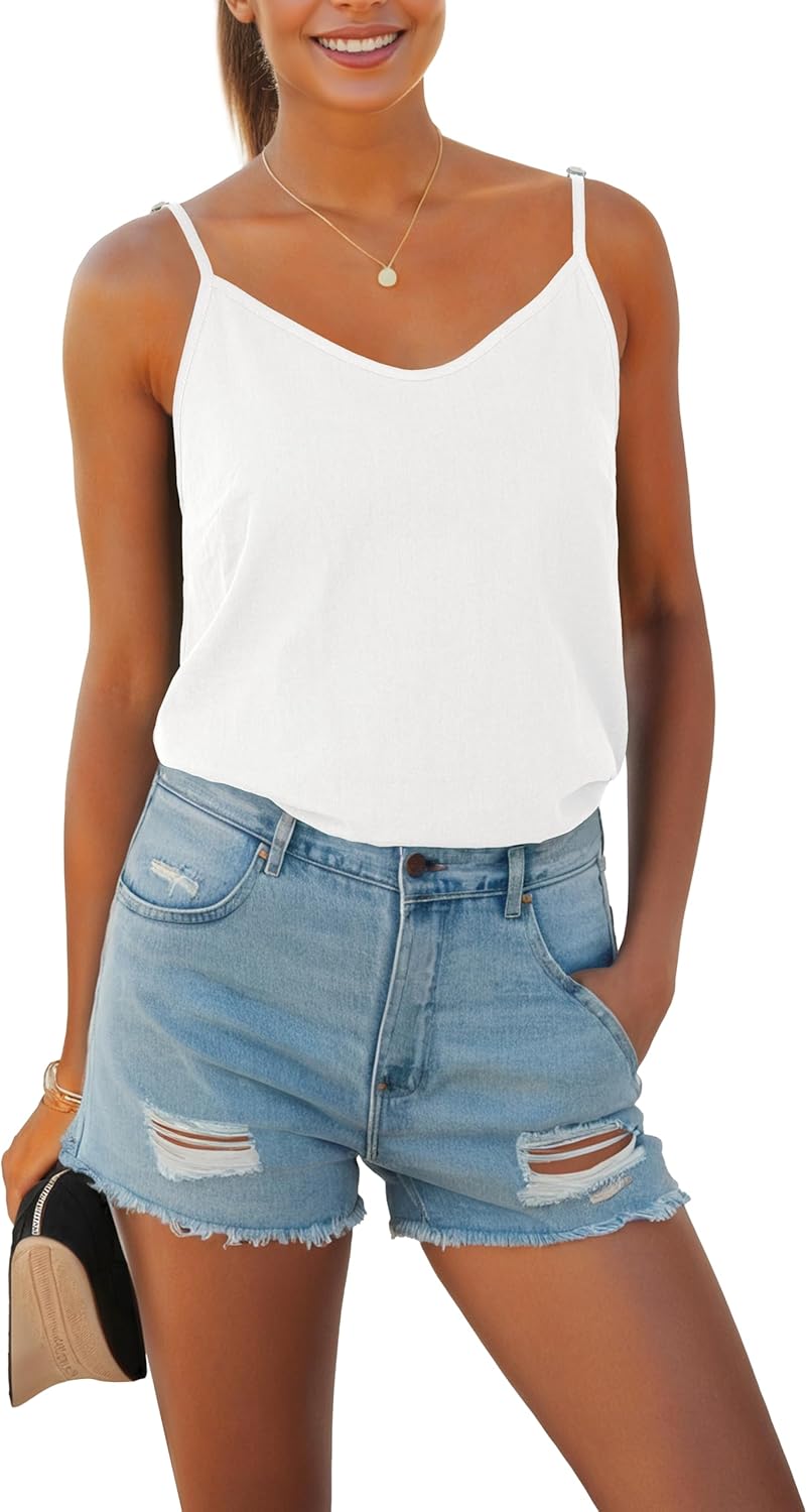 Womens Tank Tops Summer Casual Sleeveless V Neck Camisole Loose Fit Spaghetti Strap Cami Shirts - Image 3