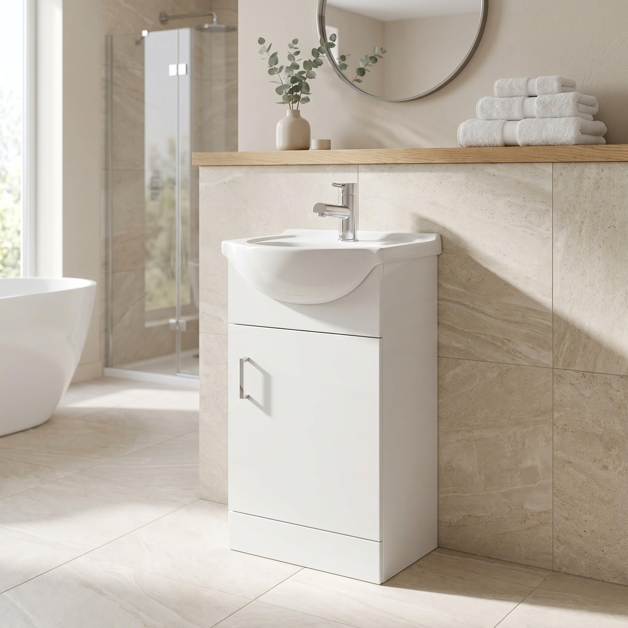 Affine® 450mm Vanity Unit Basin Sink Bathroom Storage Cabinet Cupboard Freestanding, Single Tap Hole Ceramic Wash Basins, Soft Close Door, White Gloss — image 1