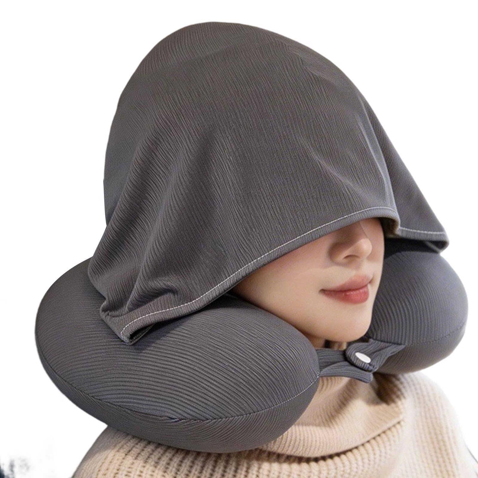 Tsophreniq Reversible Ice Silk Memory Foam Travel Pillow Hooded Pillow with Ergonomic Designing for Daily Comfort Travel Headrest