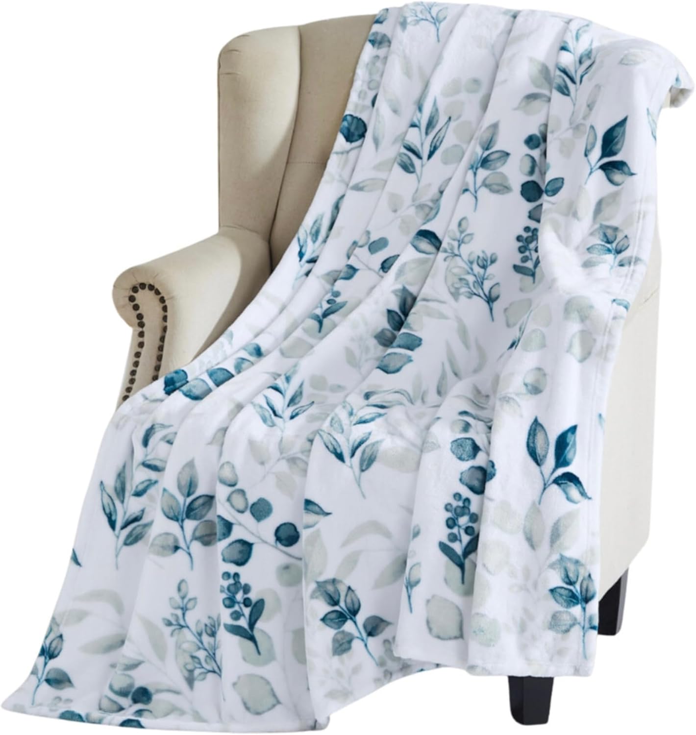 Serafina Home Throw Blanket: Velvelty Soft, Durable Fleece Accent for Bed or Couch (Teal and Gray Berries, 50 x 70 inches)