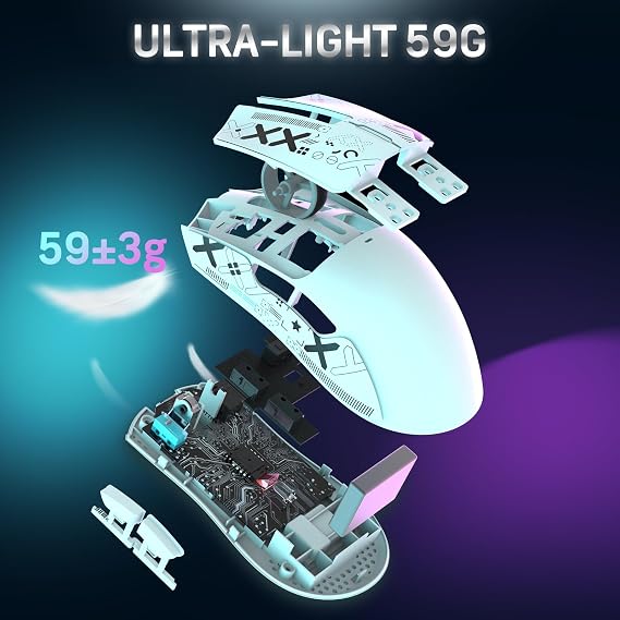 MAGIC-REFINER Attack Shark X11 59g Superlight Wireless Gaming Mouse with Grip Tape, RGB Charging Dock,BT/2.4G Wireless/Wired Pc Mouse, 22000 DPI,5 Programmable Buttons for Pc/Mac(White)