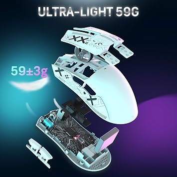 MAGIC-REFINER Attack Shark X11 59g Superlight Wireless Gaming Mouse with Grip Tape, RGB Charging Dock,BT/2.4G Wireless/Wired Pc Mouse, 22000 DPI,5 Programmable Buttons for Pc/Mac(White)