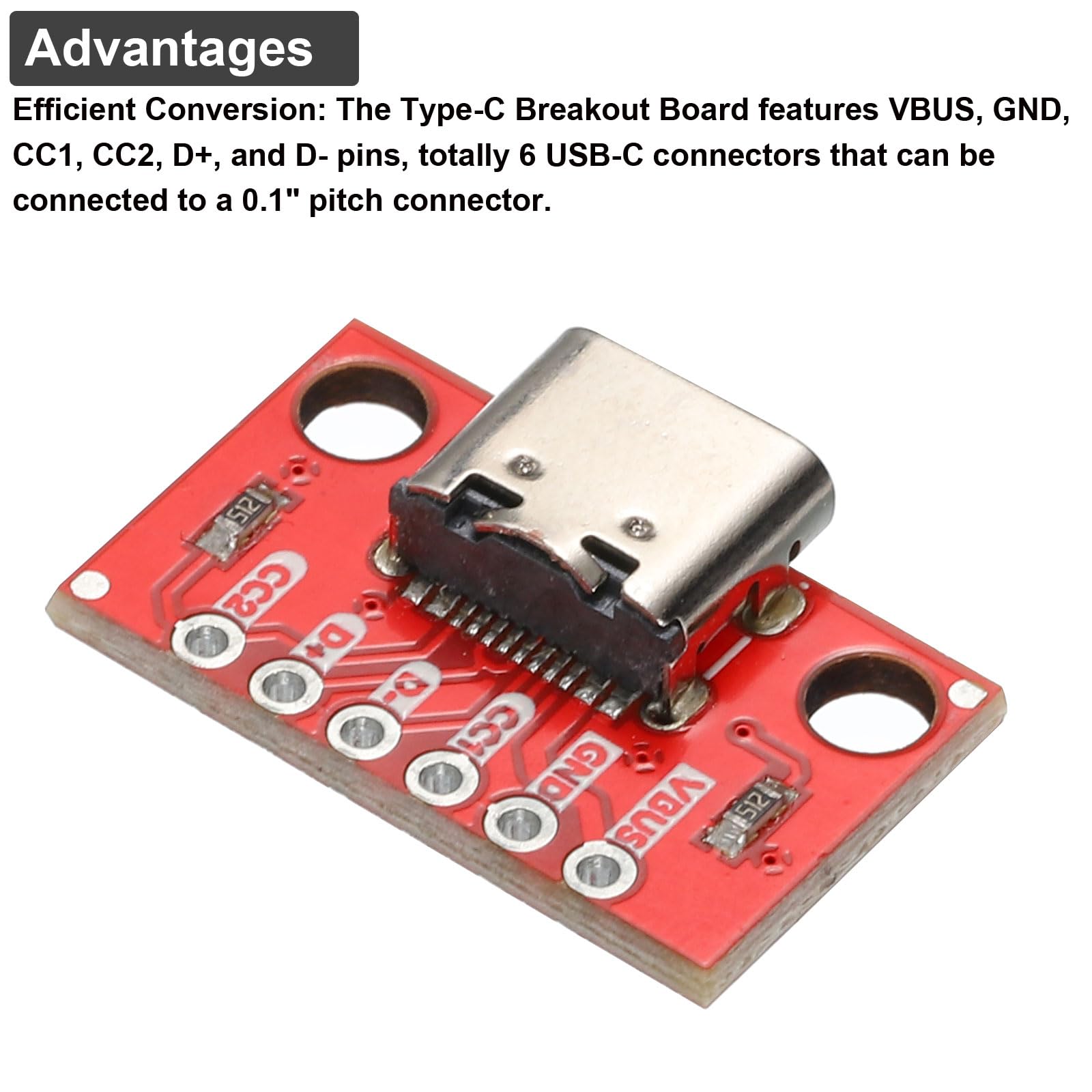 QUARKZMAN 5x USB-C Tester Board – Typ C Buchse DIP 26 Löcher, 2,54 Mm Raster, Grün, Für Datenkabel Test Und DIY