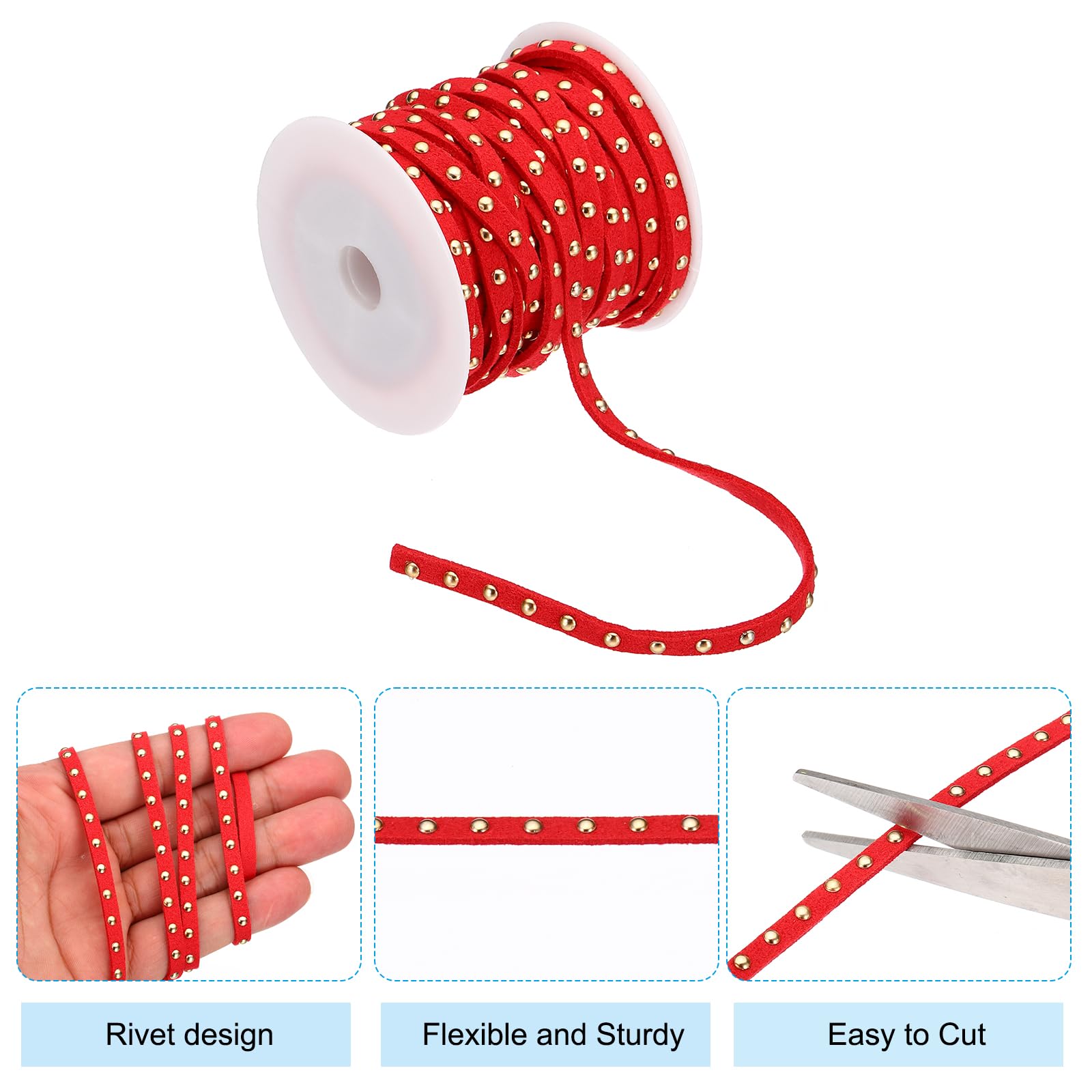 PATIKIL 54.7 Yards Studded Faux Suede Cord Rope for Jewelry Making 10 Pack Each 5 Meter 5mm Micro Fibre Flat Leather Lace Beading String Ribbon with Gold Rivets - Image 3