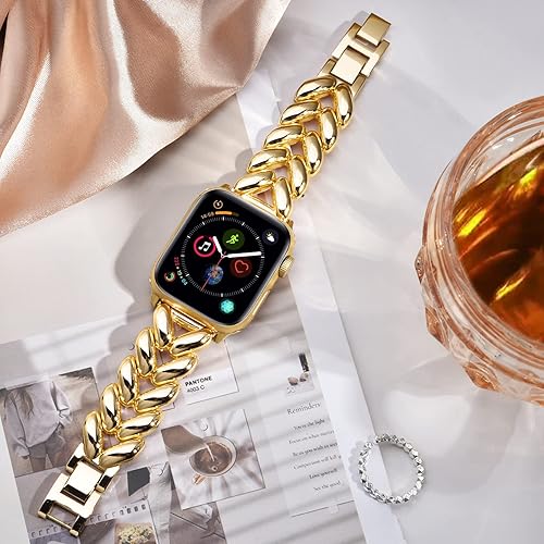 Miniatura 6 de VISOOM Pulsera de oro compatible con la serie 8, correa dorada de Apple Watch de 1.614 pulgadas, 1.575 pulgadas, 1.496 pulgadas, Series 7SE, correa