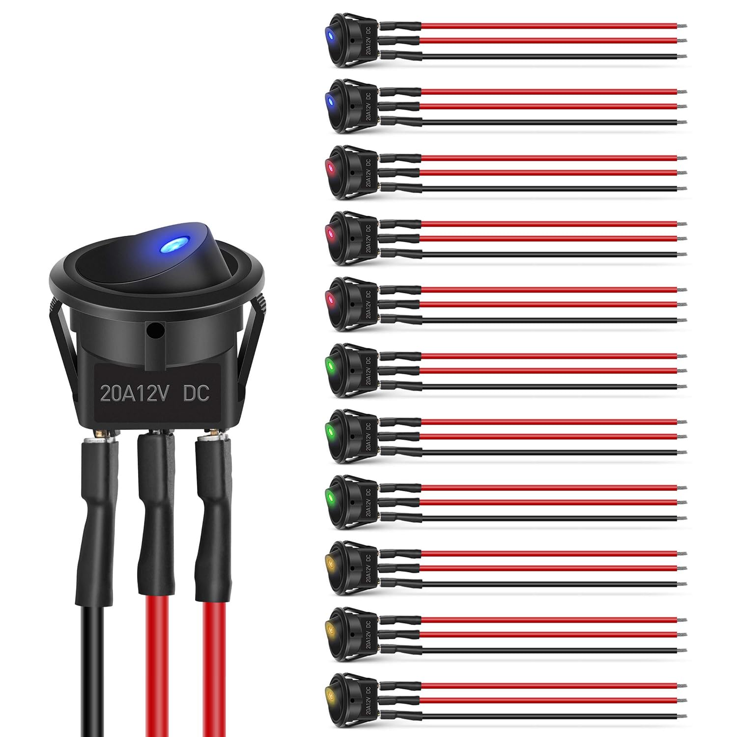 Nilight 16PCS LED Rocker Switch 12V 20A ON Off Round Electrical Toggle