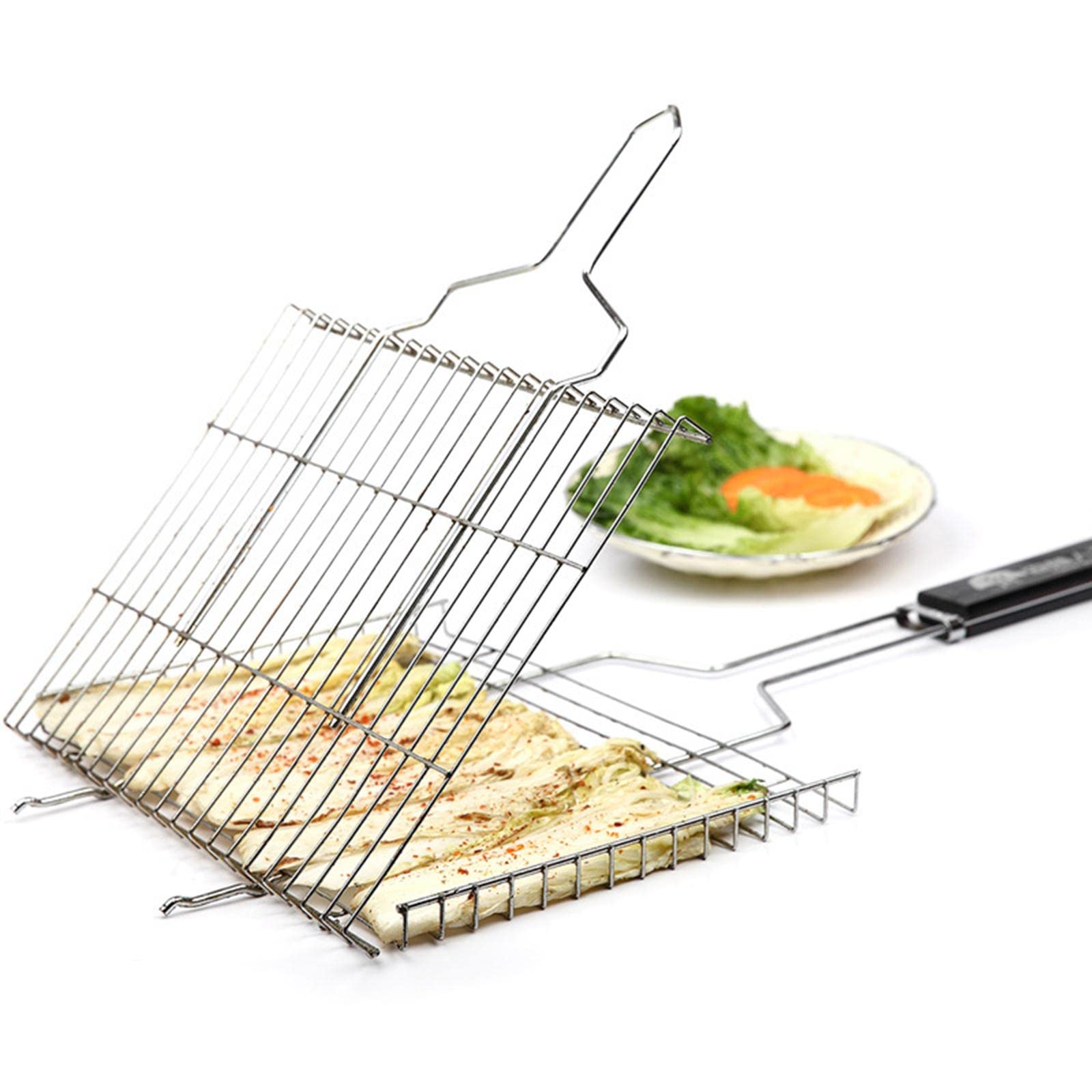 per Griglia Pesce Cestino Barbecue Rete Pieghevole Clip in Acciaio Inox Manico Antiscottatura Adatto per Picnic attività Estive